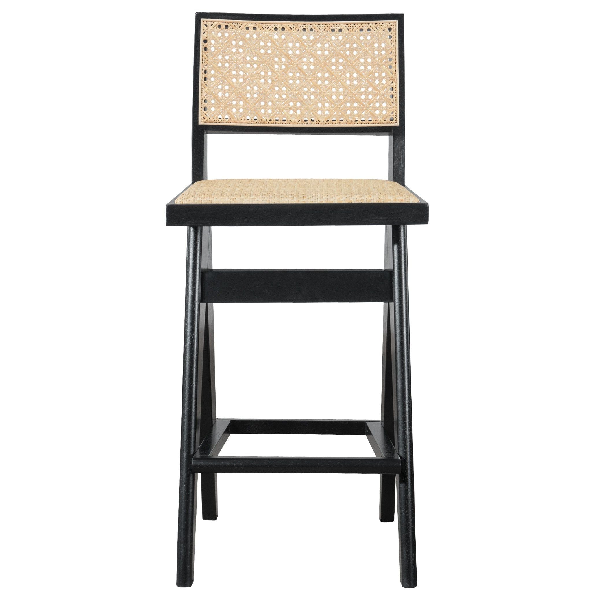 Keira - Bar Stool (Set of 2) - Black / Rattan