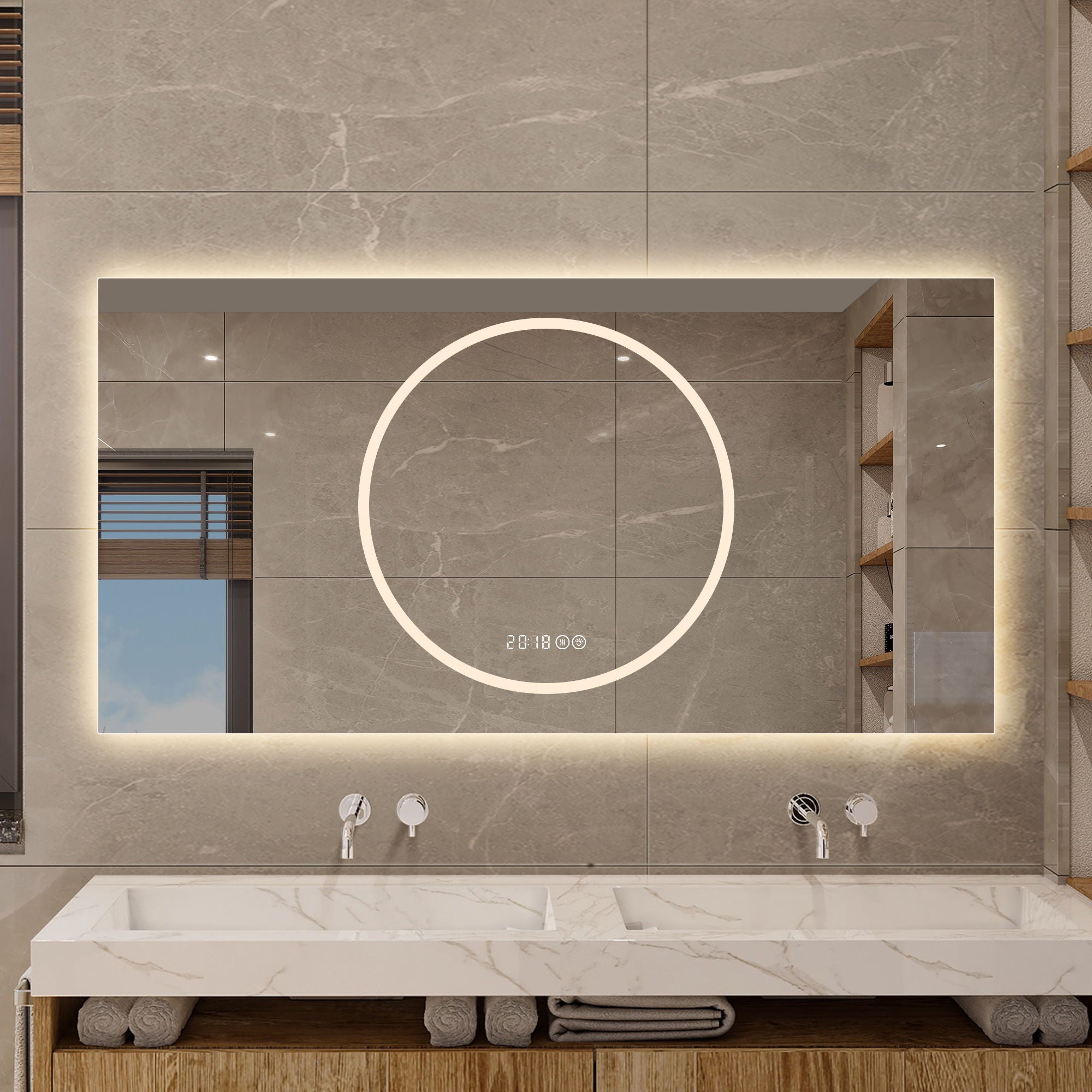 LED Vanity Mirror With Anti Fog & Dimmable Lights, Wall-Mounted - Antique Silver