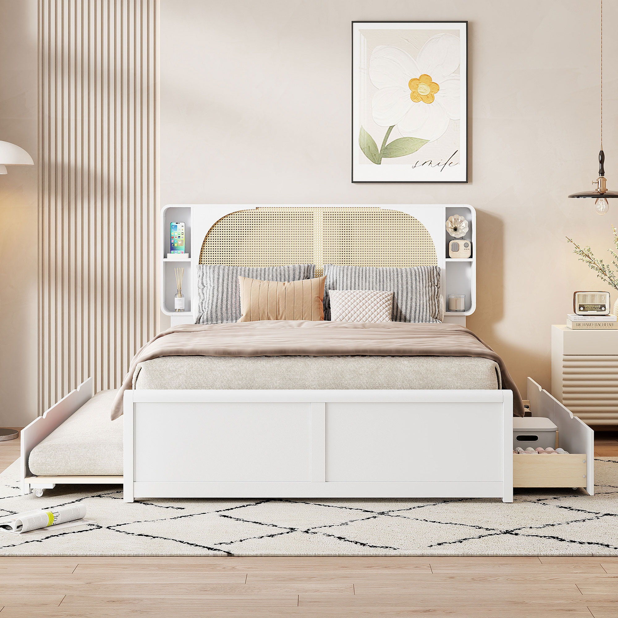 Headboard Bed With 2 Drawers And Trundle