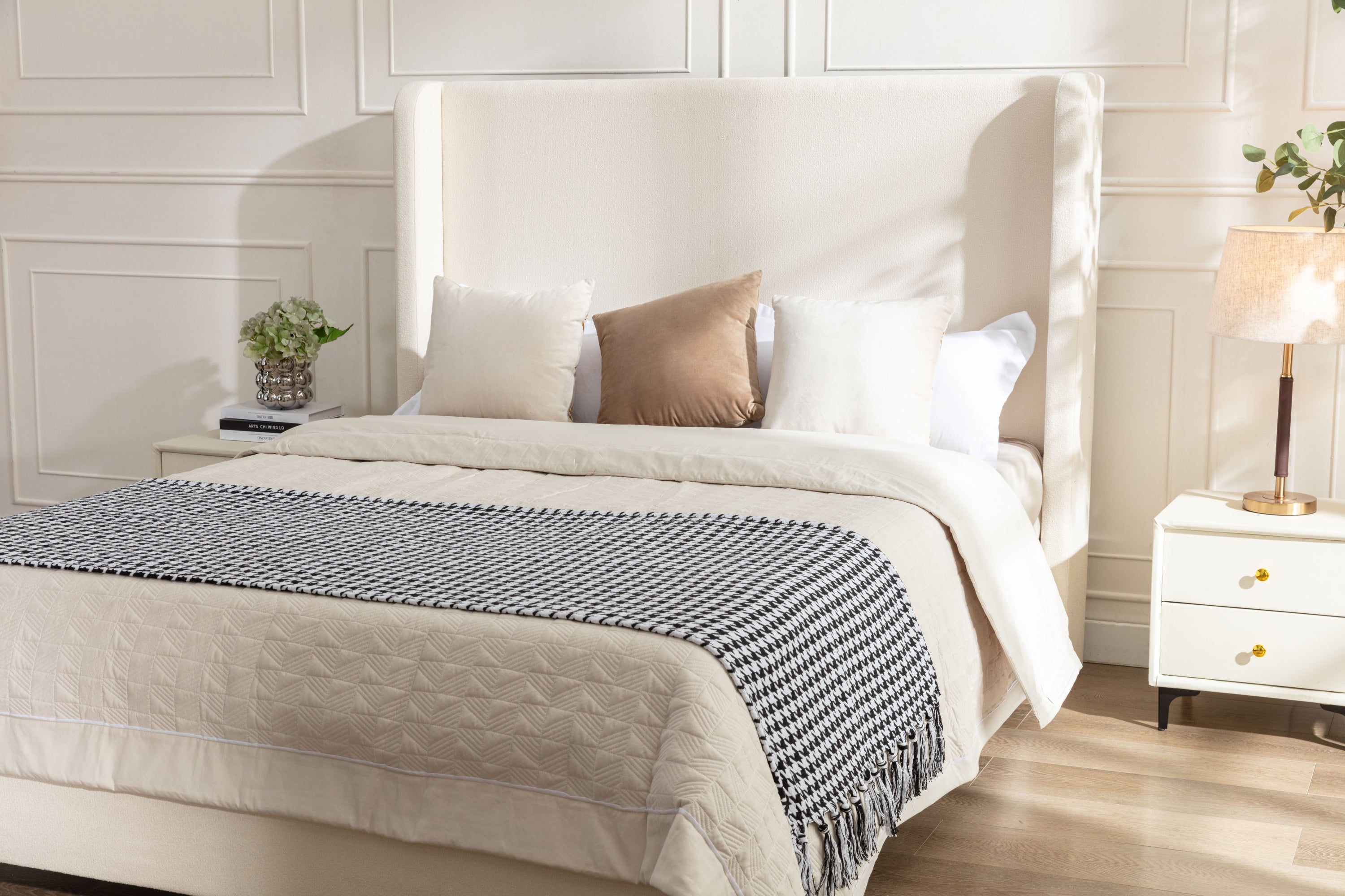 Harper upholstered bed, 54" headboard, ivory boucle