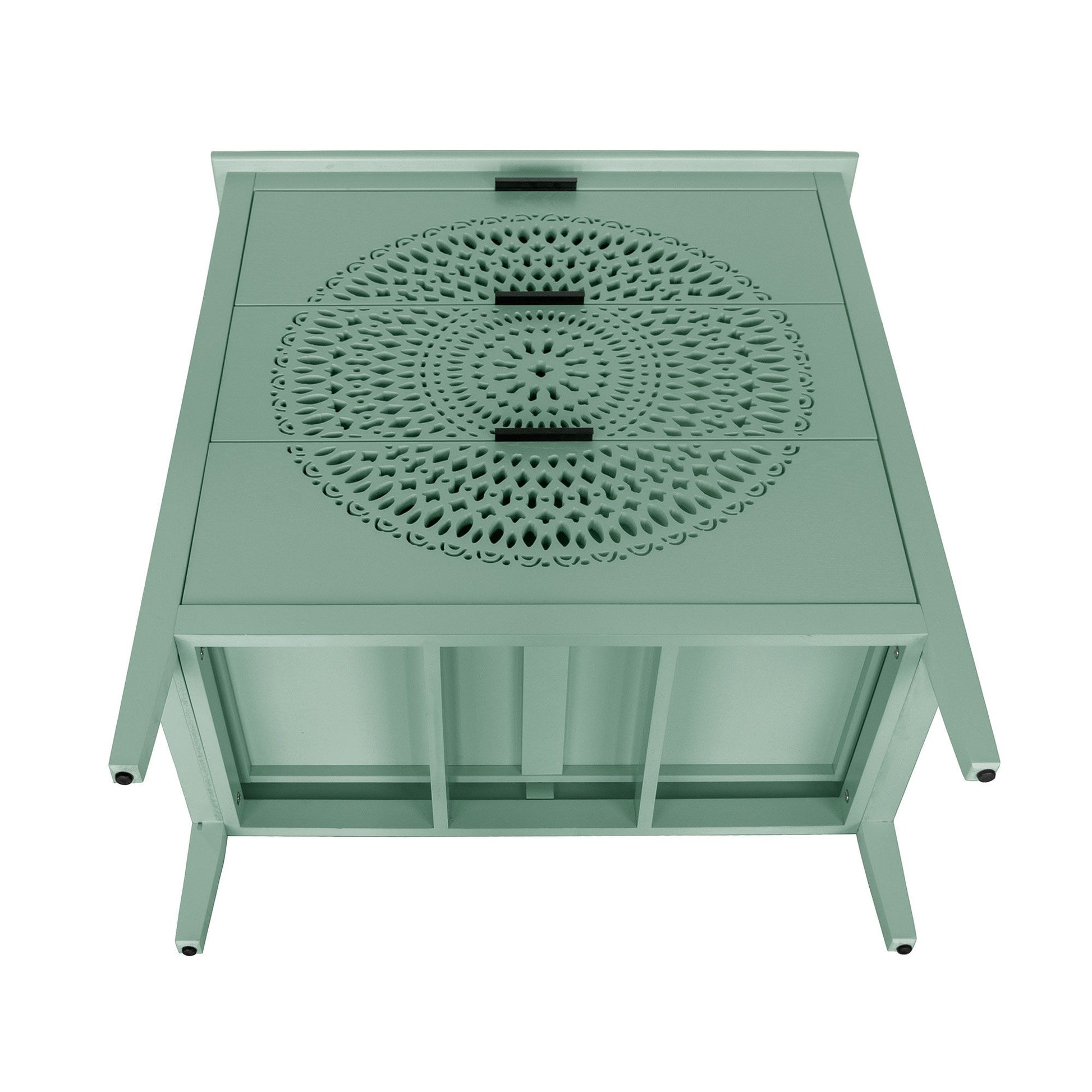 3 Drawer Storage Cabinet With Hollow Carved Design And Metal Handles, Chest For Entryway, Living Room Or Bedroom - Light Green - Best Buy Furniture