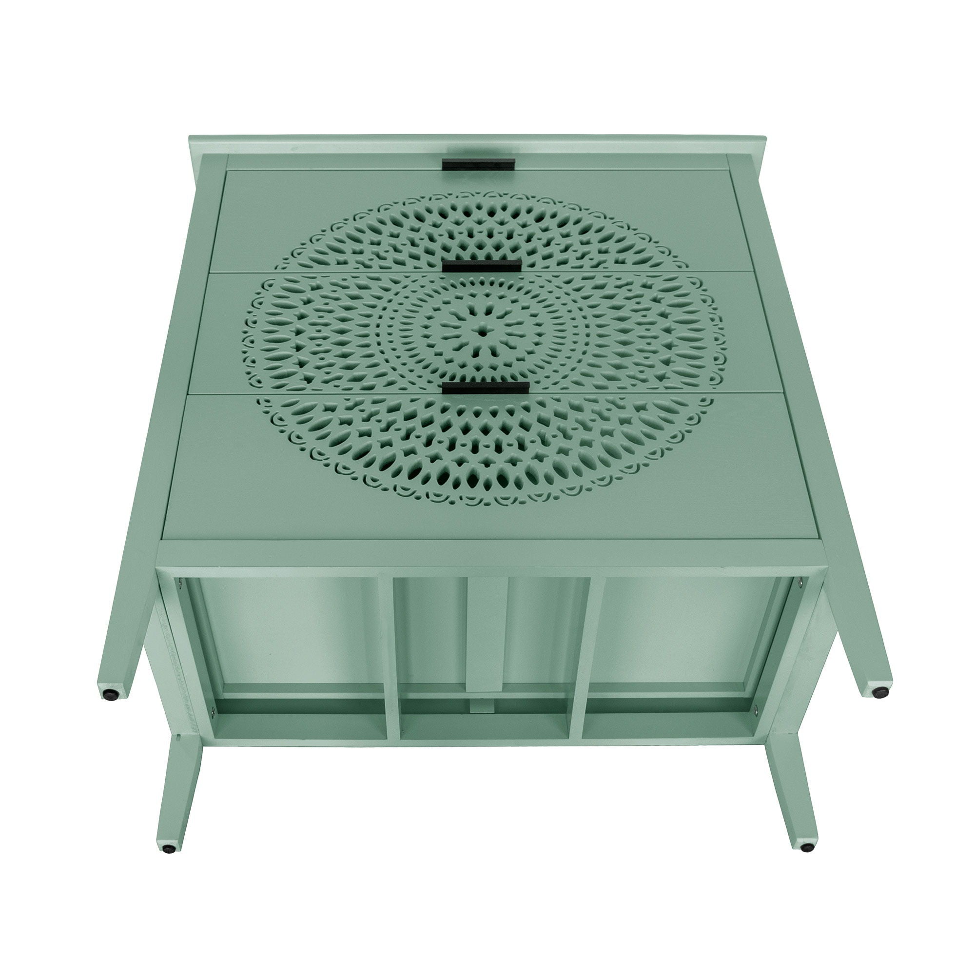 3 Drawer Storage Cabinet With Hollow Carved Design And Metal Handles, Chest For Entryway, Living Room Or Bedroom - Light Green - Best Buy Furniture