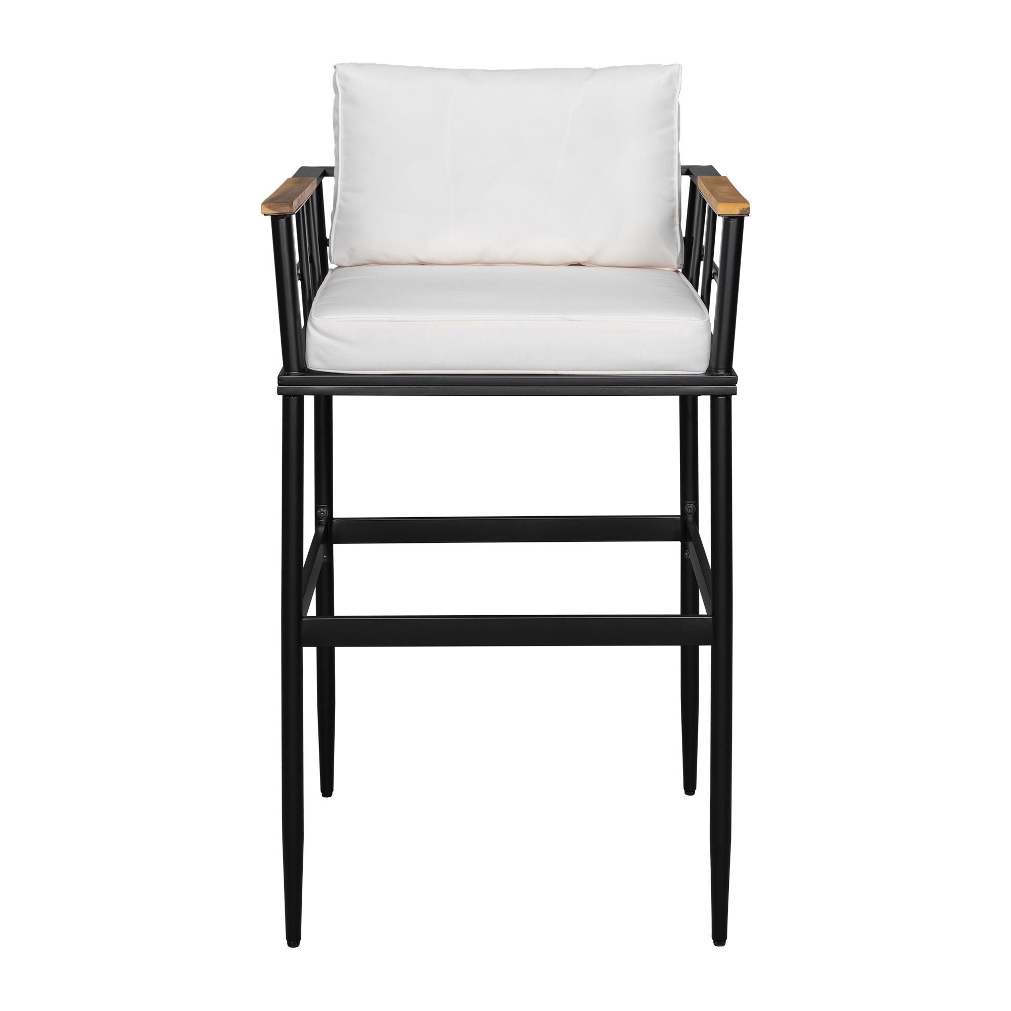 U_Style Iron Outdoor Dining Set with Acacia Wood Armrest