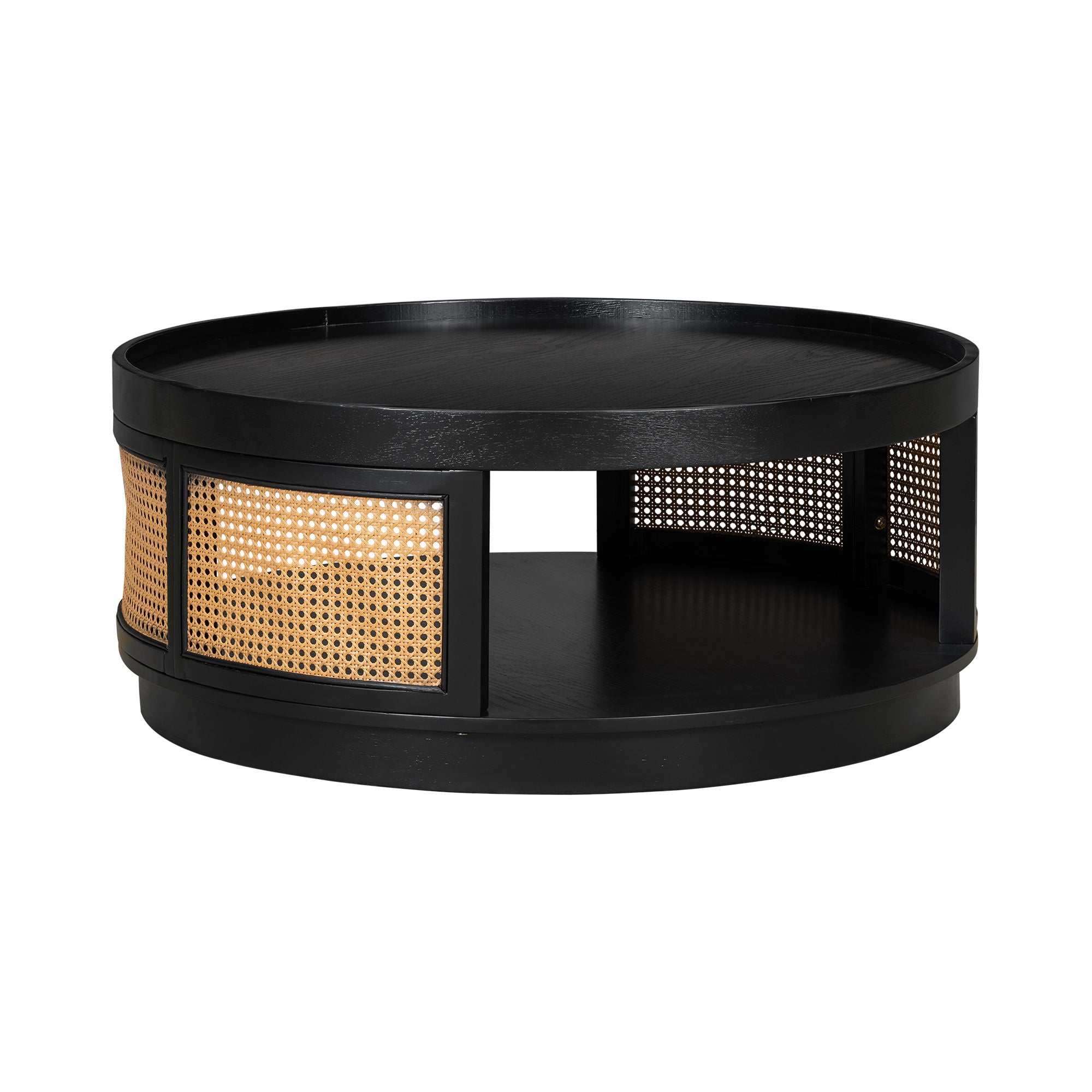 Round Cane Coffee Table With Rattan Side