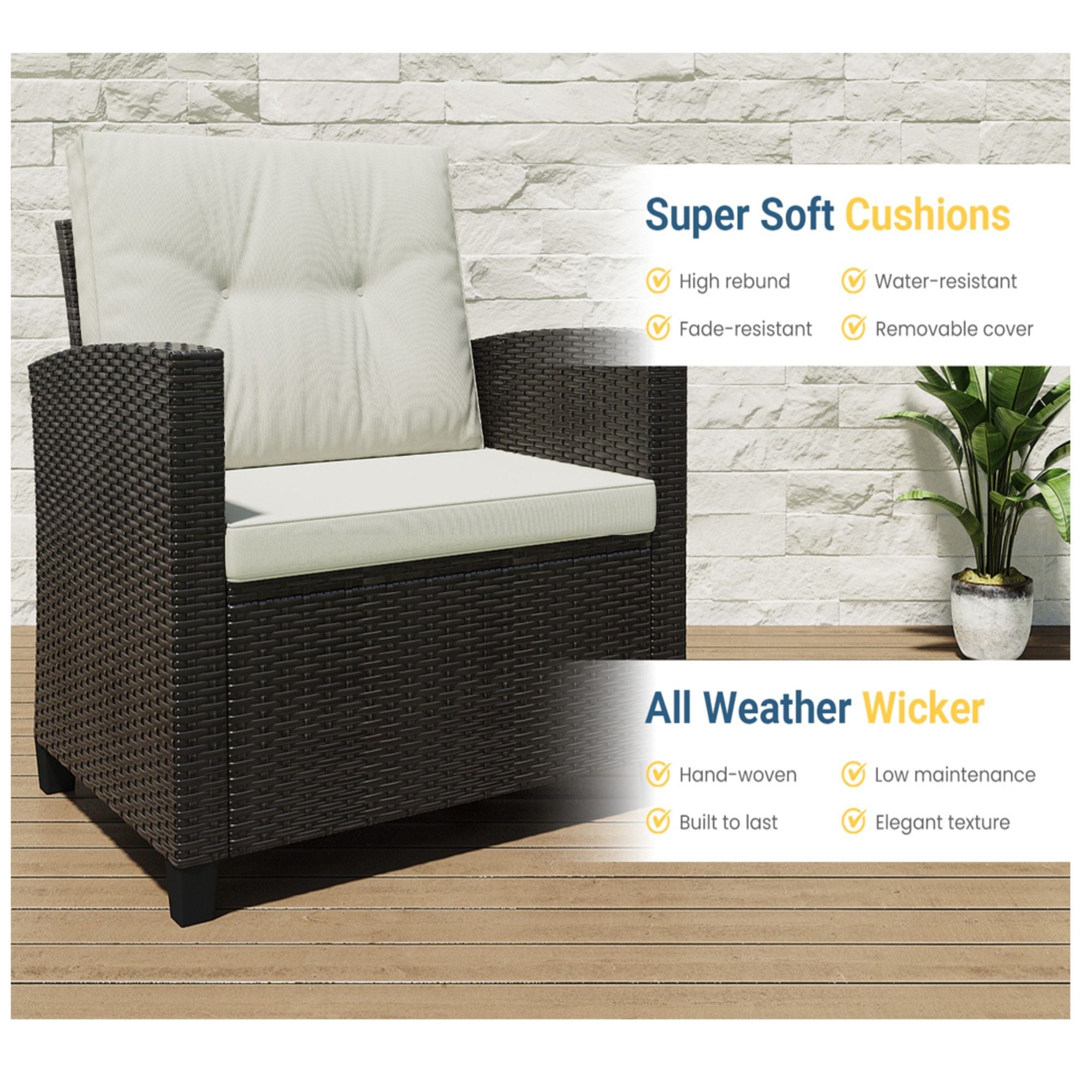 Modern All-Weather Patio Set With Cushions And Table