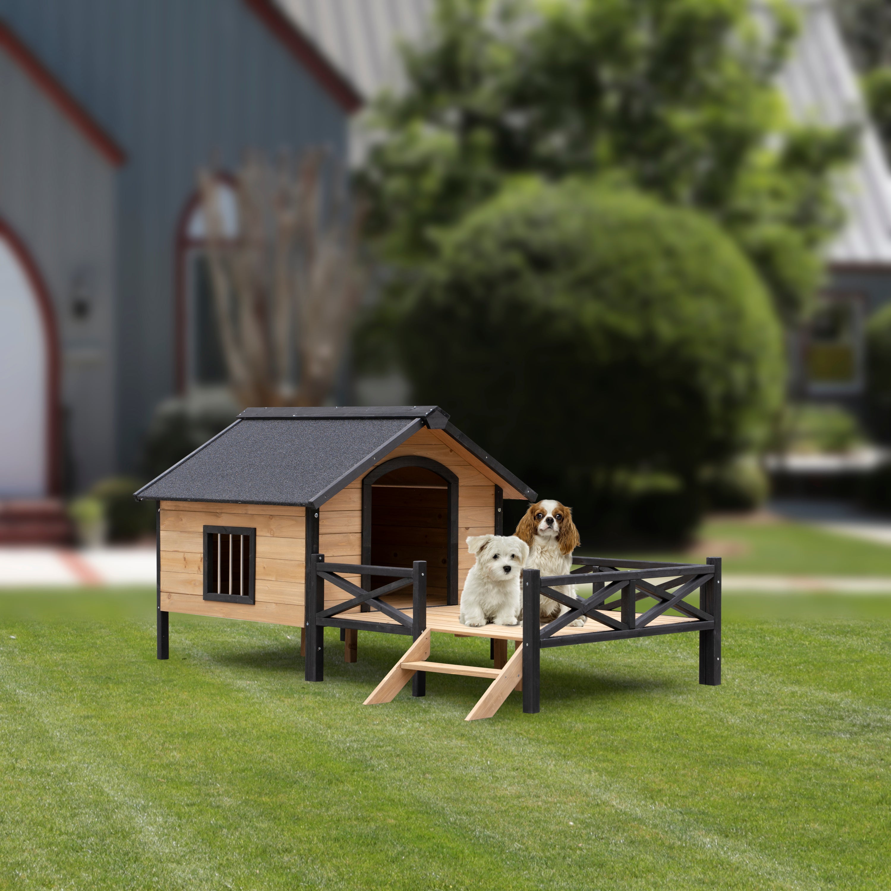 Outdoor Large Wooden Cabin House Style Dog Kennel with Porch