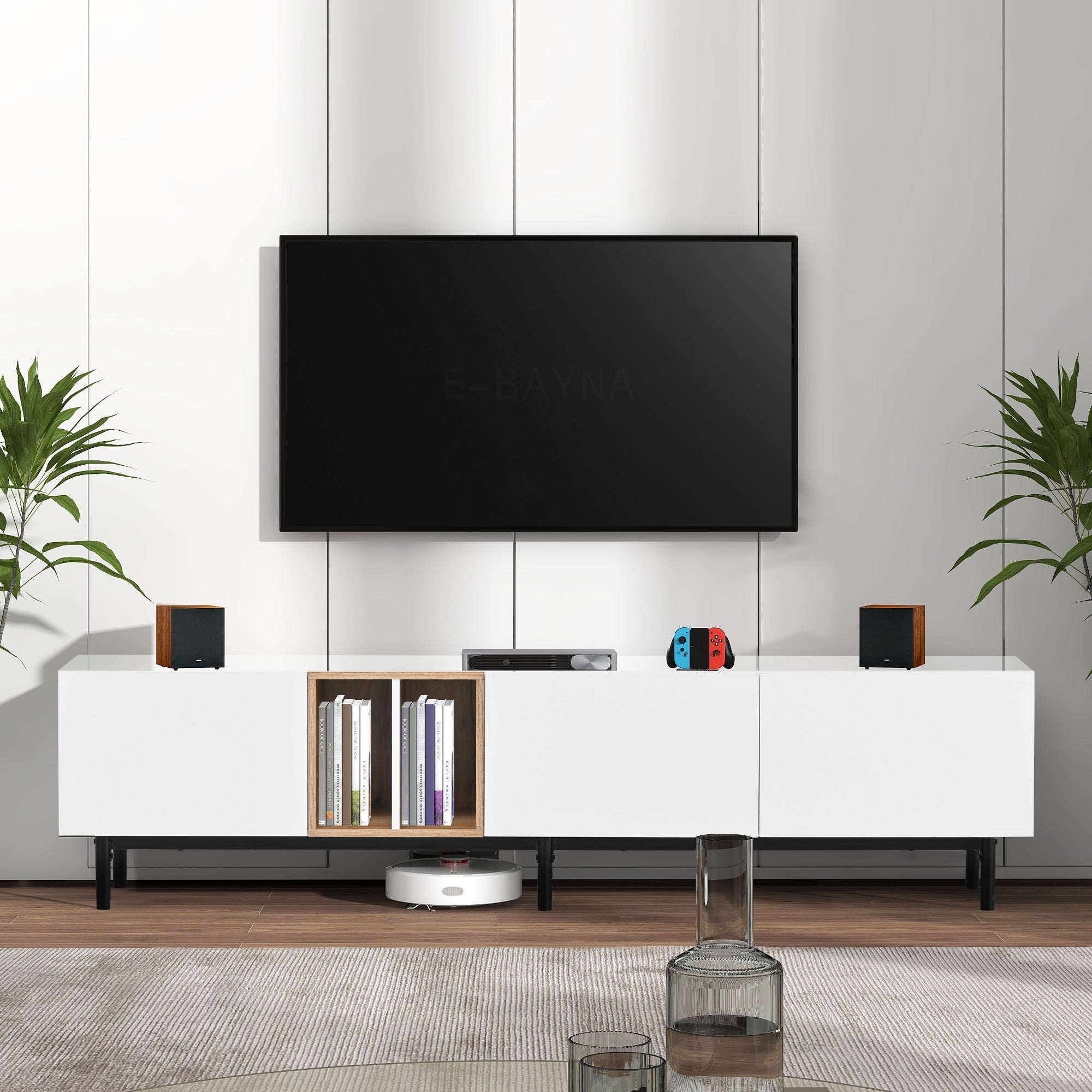 Modern TV Stand 70''with 3 Doors, Media Console Table, Entertainment Center with Large Storage Cabinet