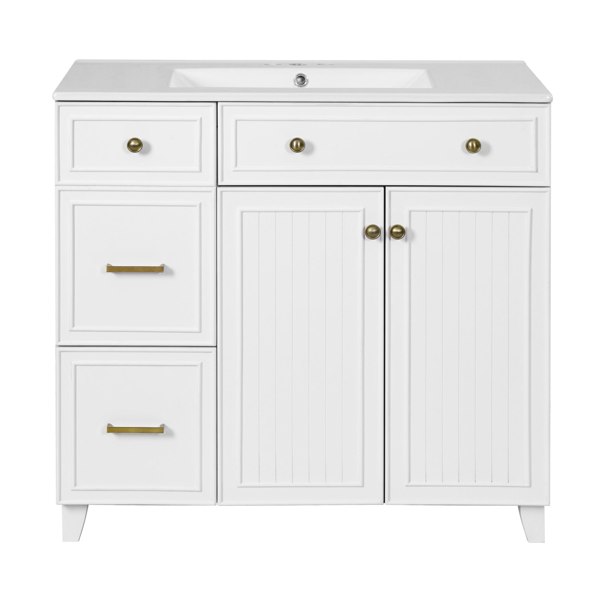 36" Bathroom Vanity With Sink, Soft Close Doors, Adjustable Shelves - White