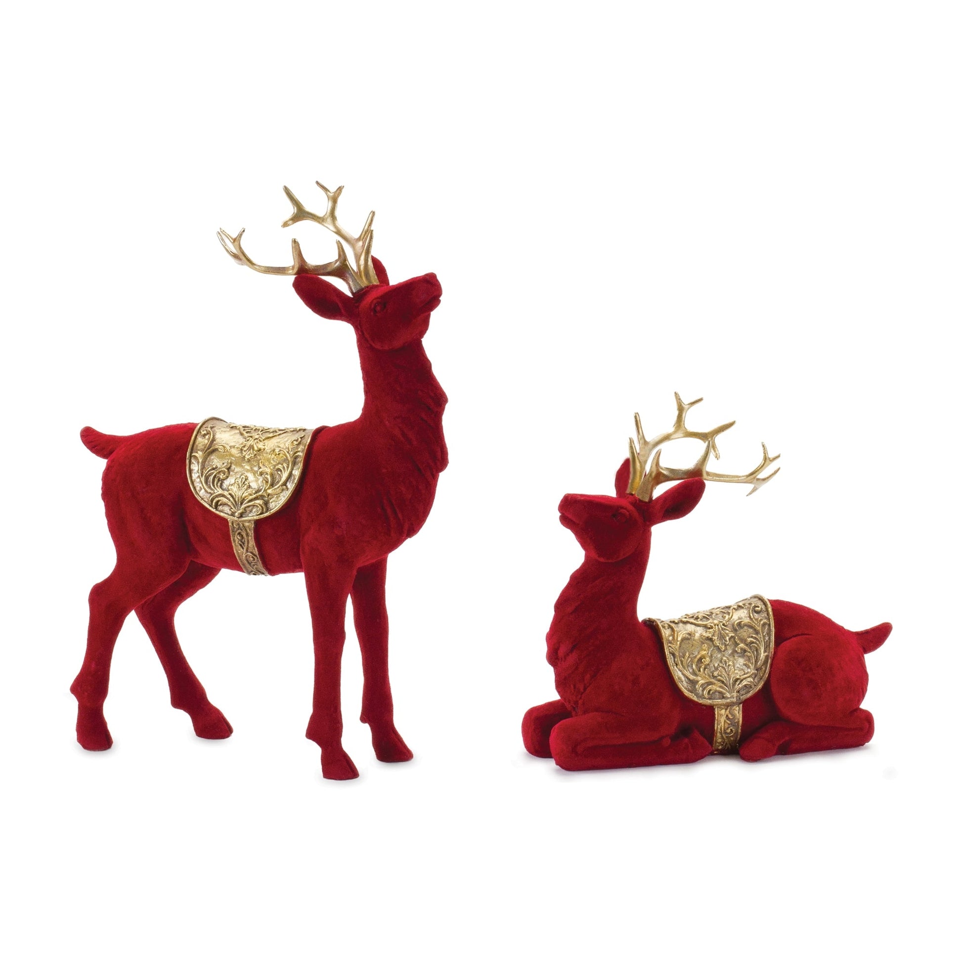 Flocked-Deer-Figurines-(Set-of-2)-Christmas-Decor