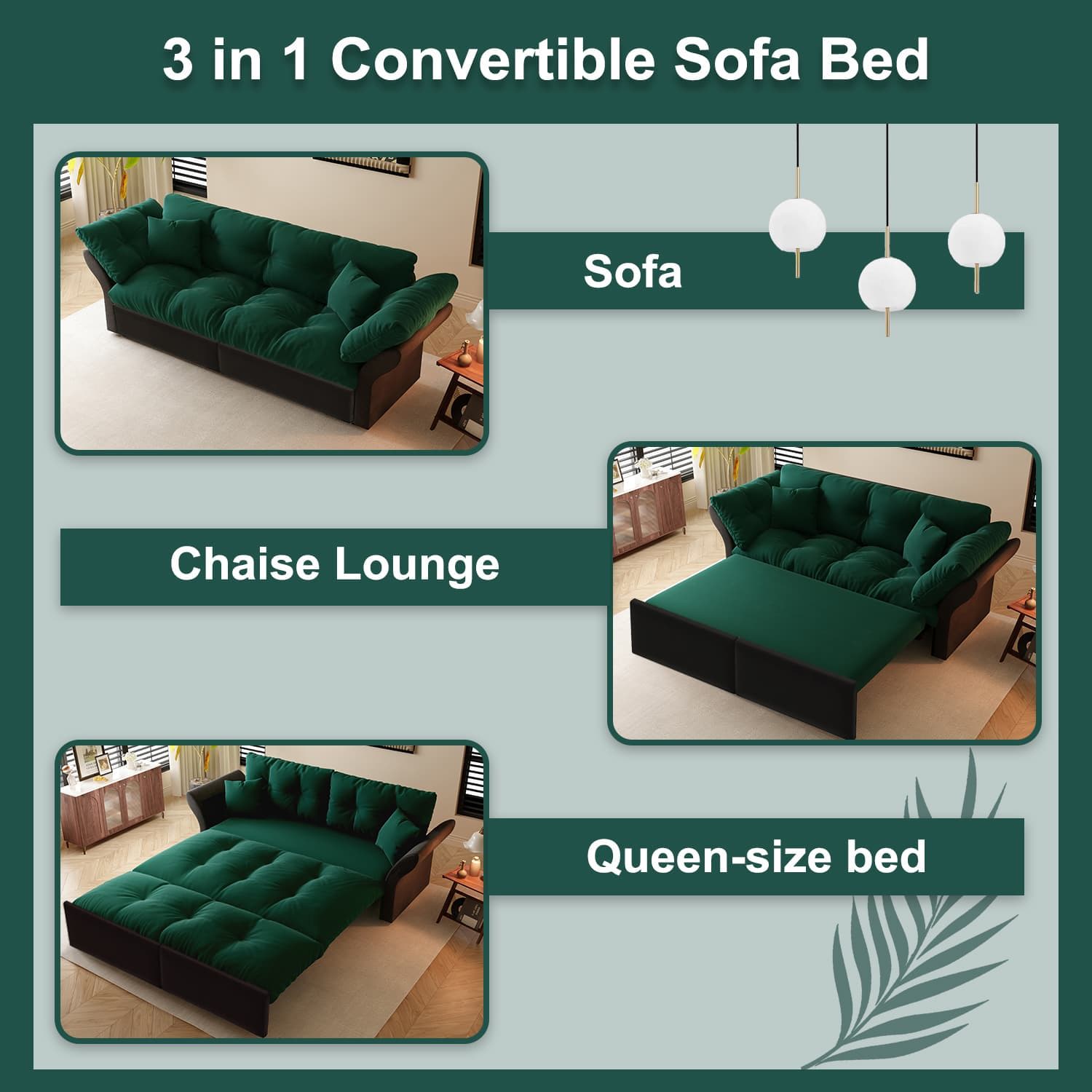 Queen Pull Out Sofa Bed, 3 In 1 Convertible Sleeper Tufted With 2 Soft Pillows