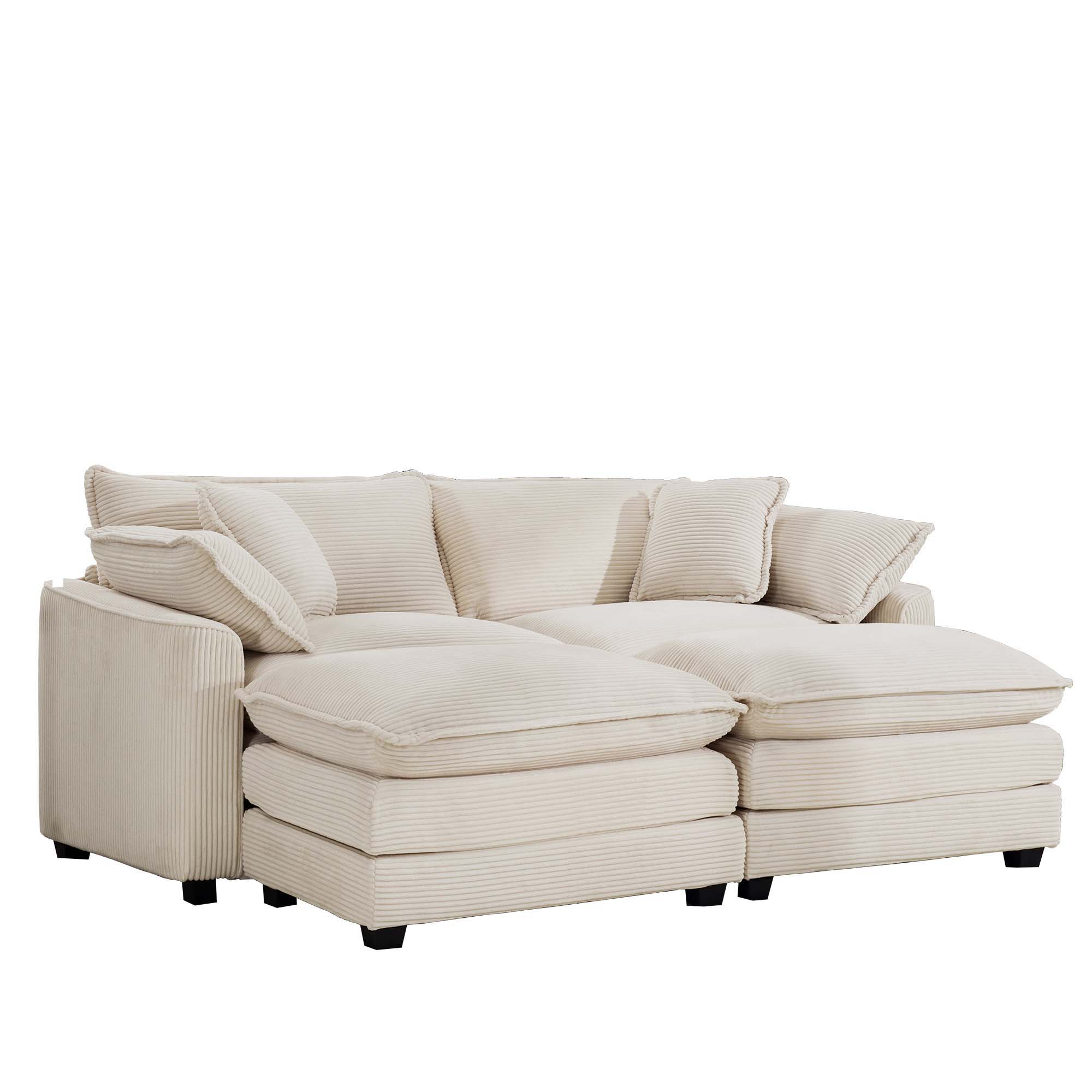 Modern Oversized Modular Cushion Sofa With Ottoman, Low Back, Deep Seating Sofa Set