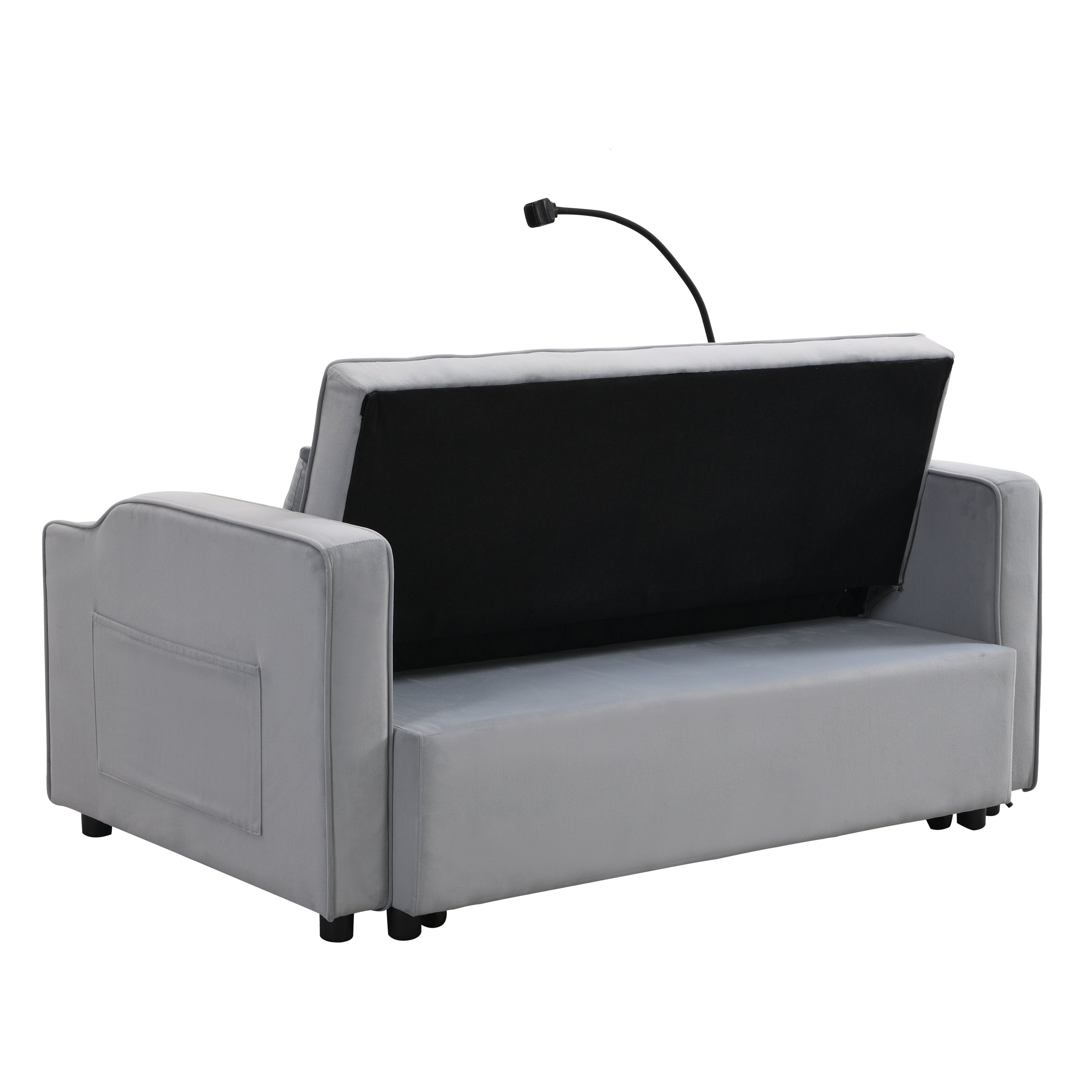 Modern Velvet Loveseat Futon Sofa Couch with Pullout Bed