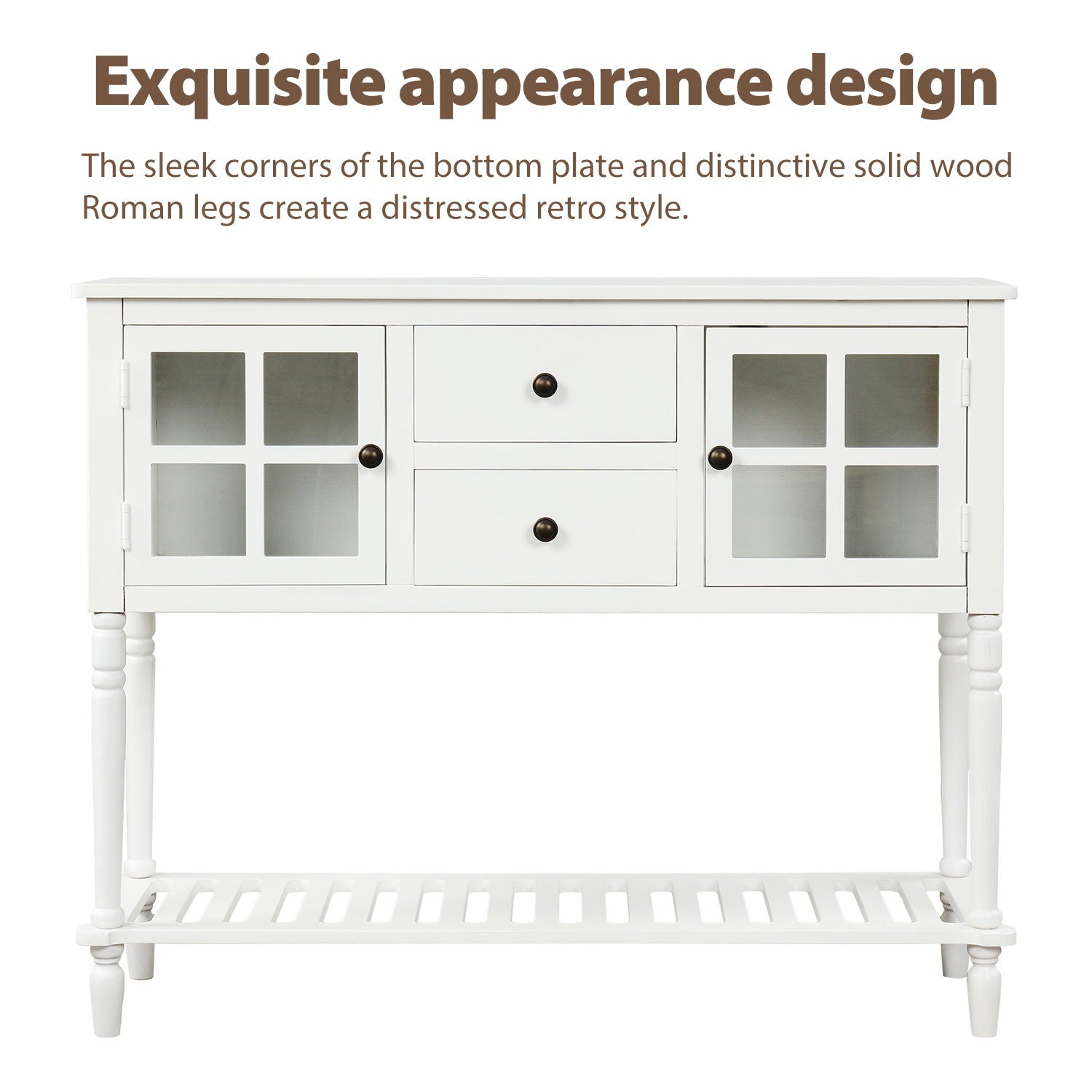 Hearth & Haven Stella Buffet Storage Cabinet With Bottom Shelf, White