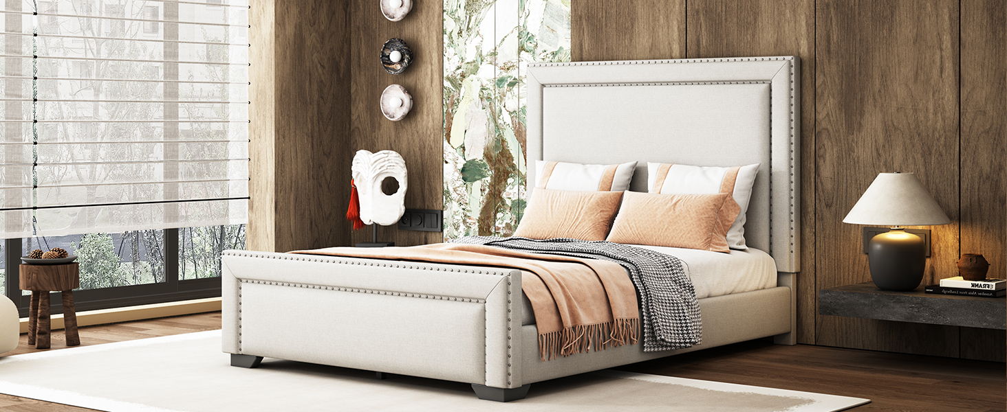 Upholstered Bed With Slats Support, No Box Spring Needed