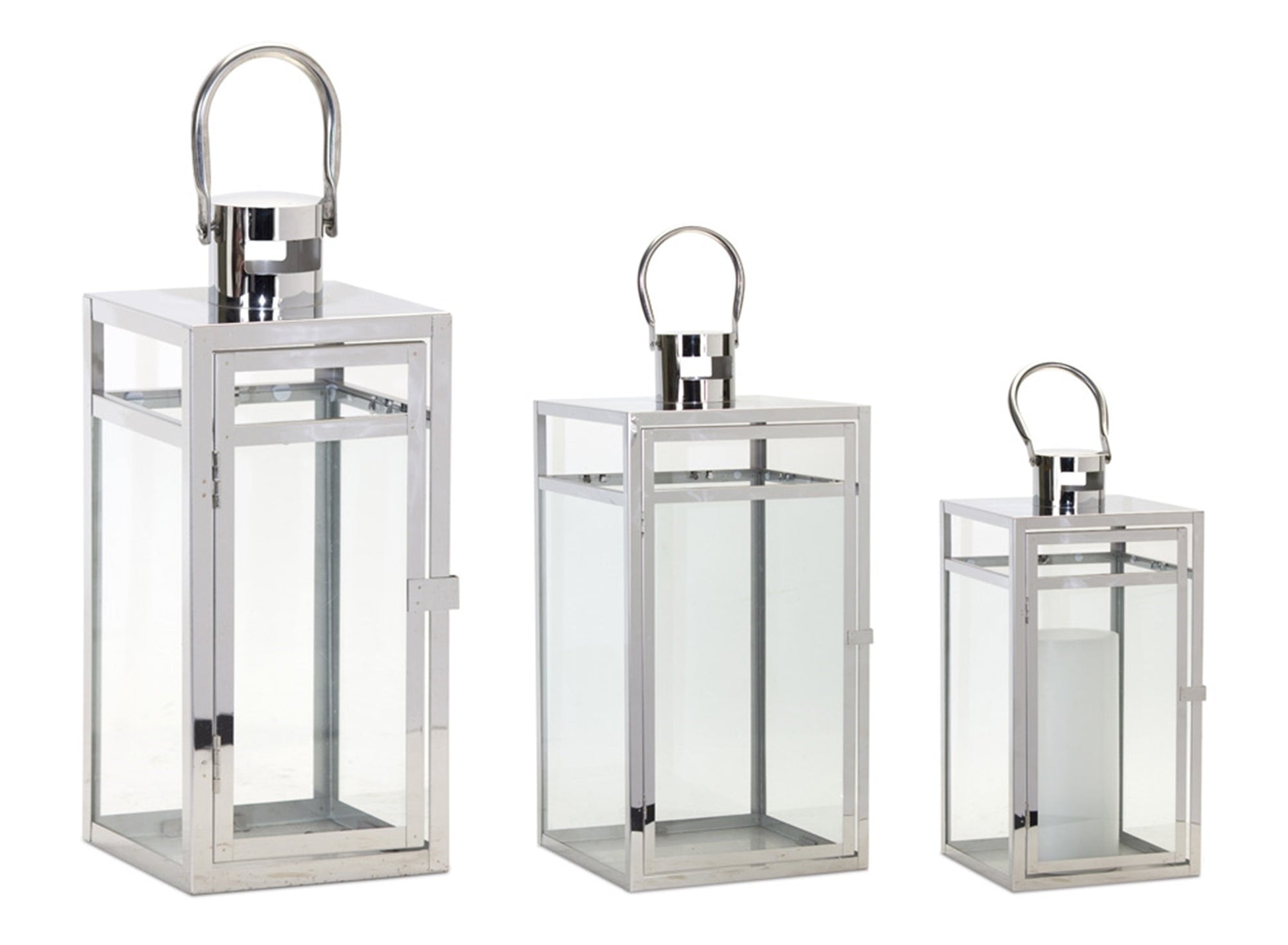 Modern-Stainless-Steel-Metal-Lantern-(Set-of-3)-Outdoor-Lighting