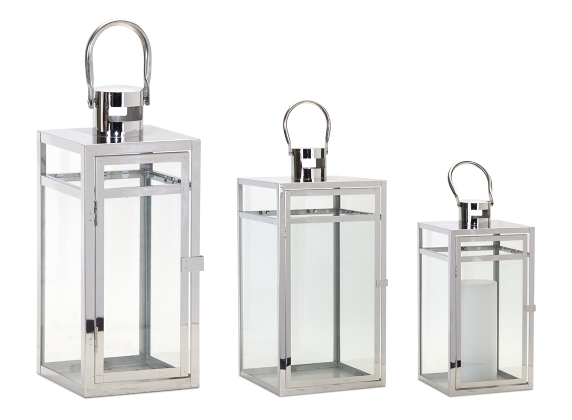 Modern-Stainless-Steel-Metal-Lantern-(Set-of-3)-Outdoor-Lighting