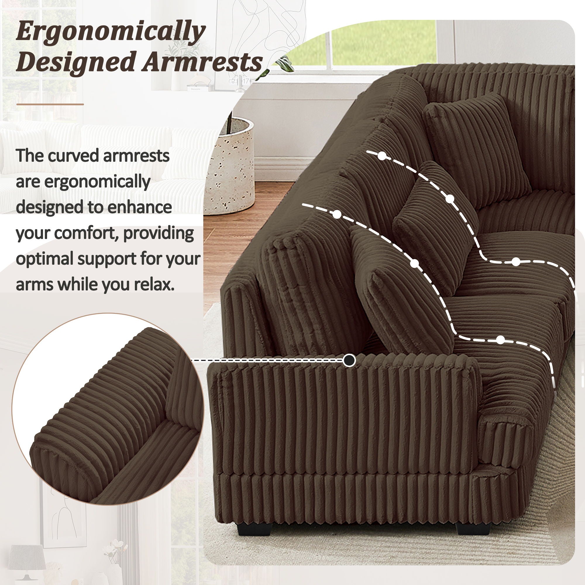 Oversized Sectional Sofa U - Shaped Sofa Couch Modern Sofa Upholstered In Soft Corduroy With A Chaise Lounge For Living Room