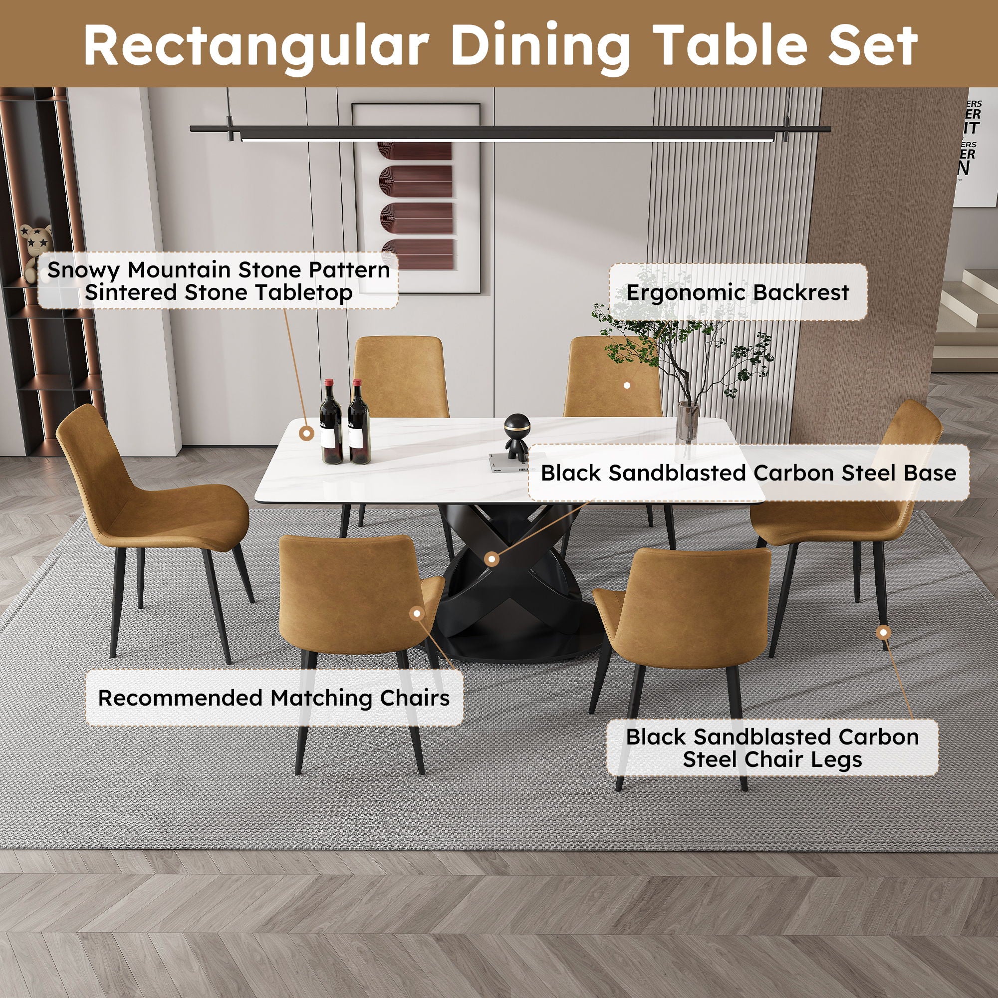 Rectangular Dining Table, For Dinner Party, 4 Chairs - Black / White