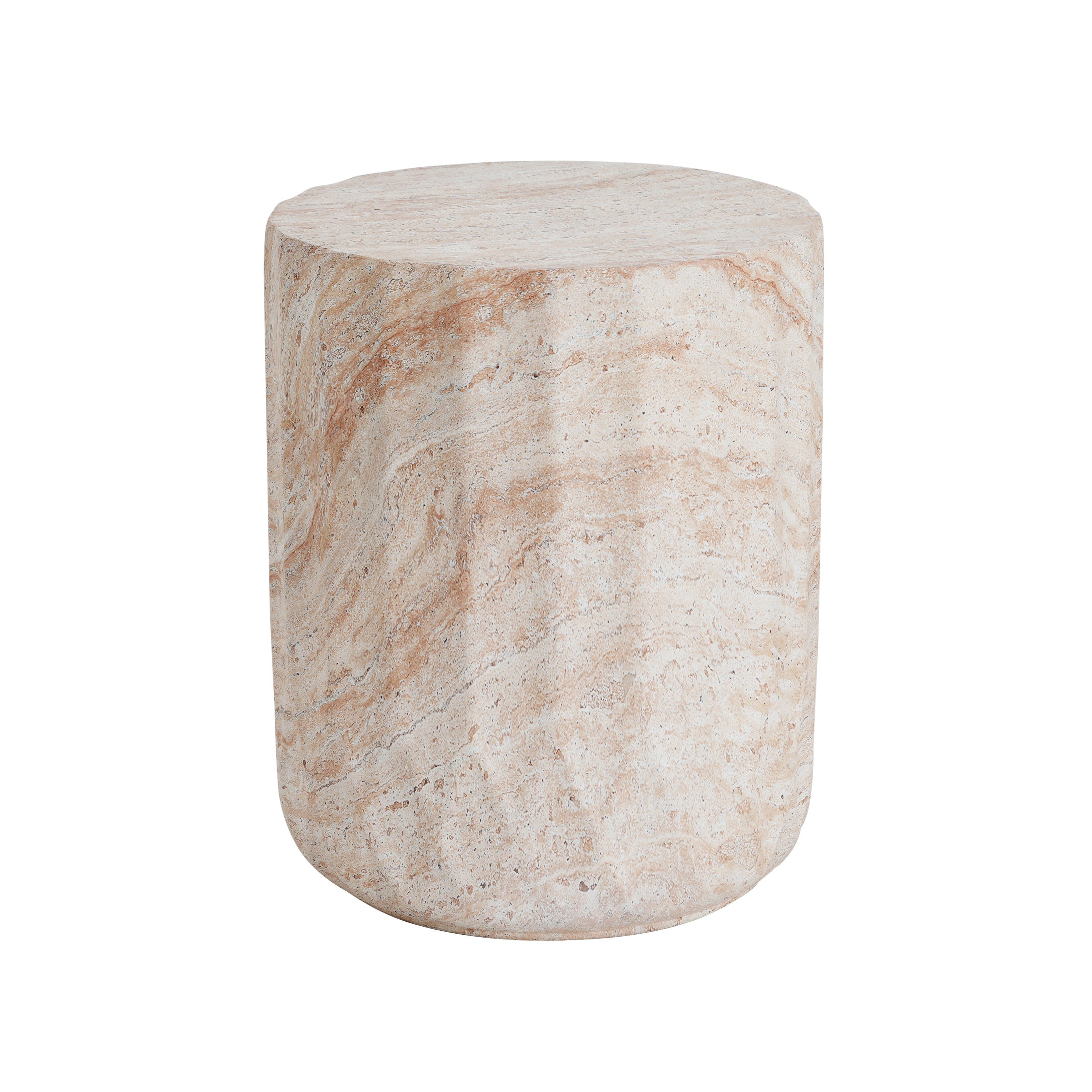 Elegant Indoor/Outdoor Lightweight Concrete Cylinder Side Table with Travertine Finish