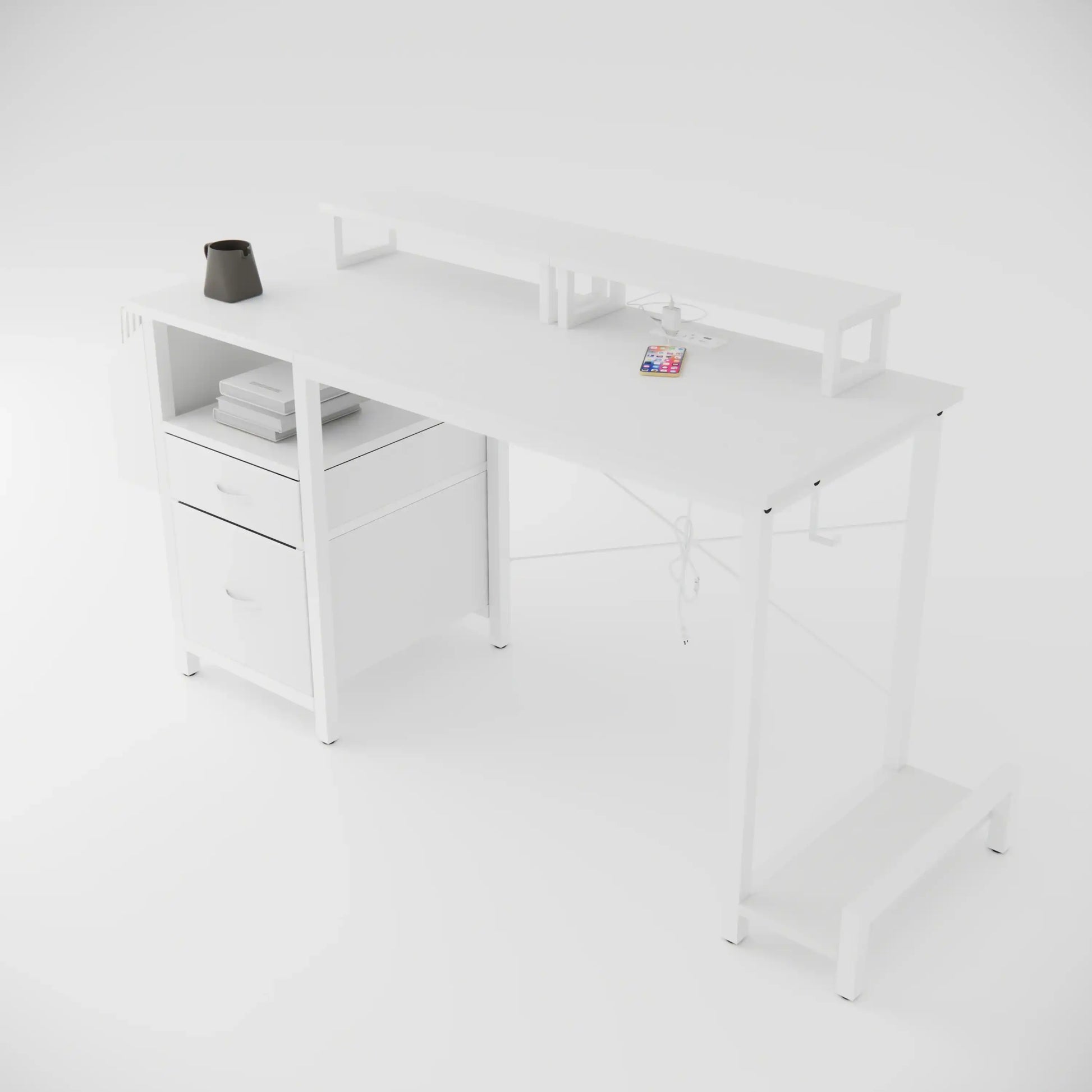47.3" White Office Desk with Power Outlet and Monitor Stands - Best Buy Furniture