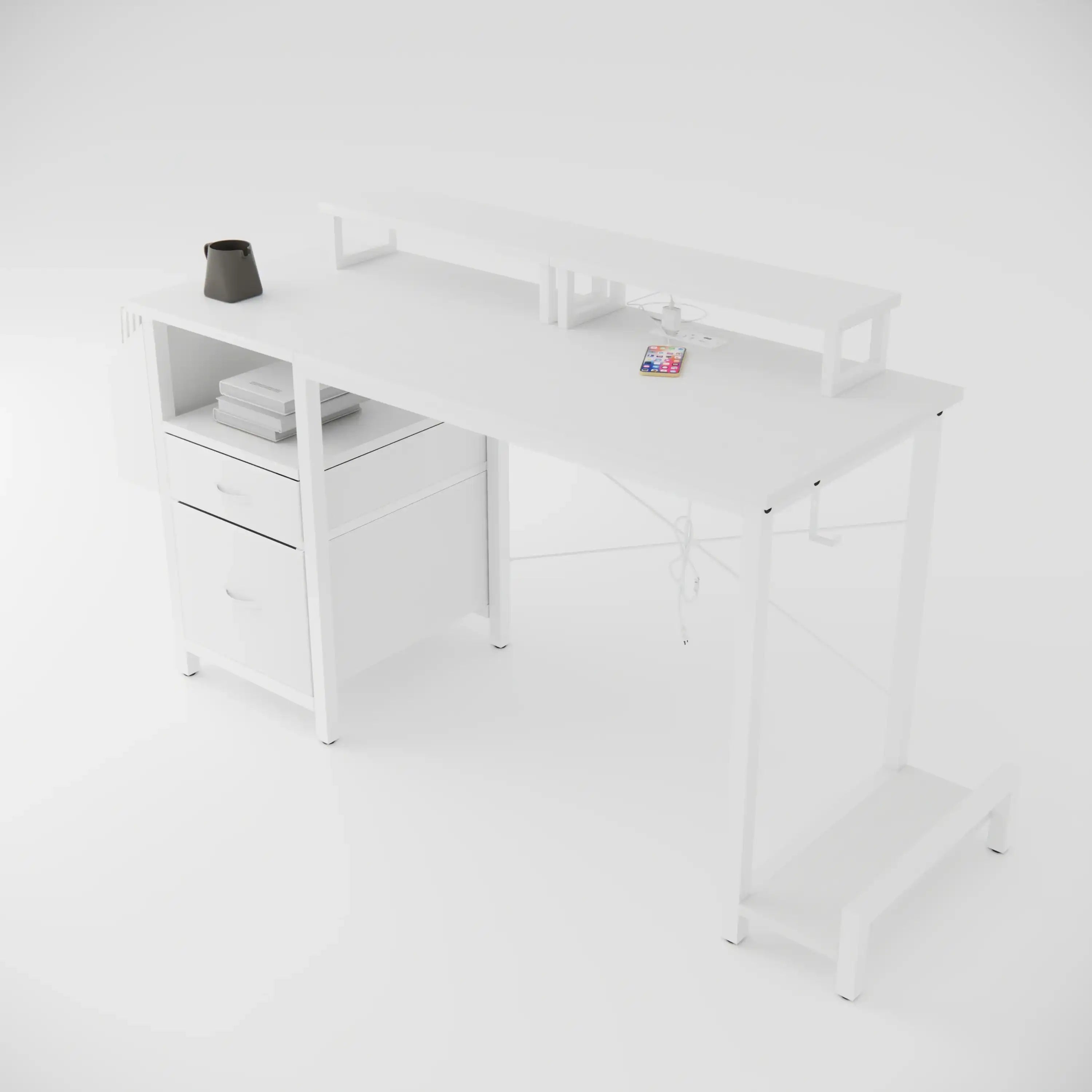 47.3" White Office Desk with Power Outlet and Monitor Stands - Best Buy Furniture