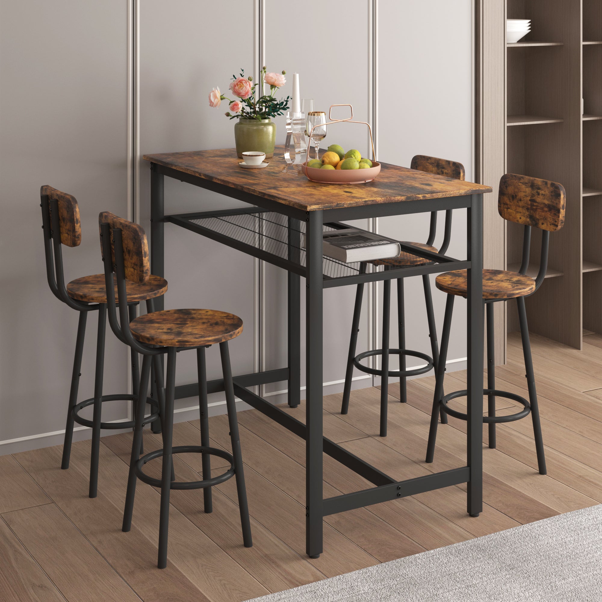 5-Piece Counter Height Set | Bar Table with 4 Chairs