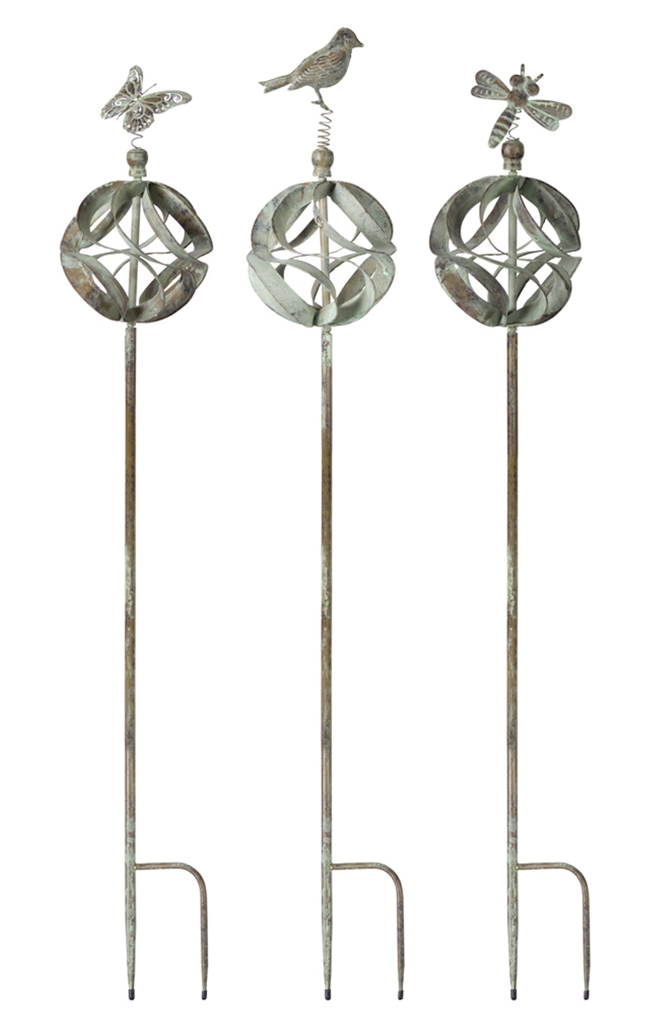 Ornamental-Metal-Garden-Stake-with-Bird-and-Insect-Accents-(Set-of-3)-Garden-Decor