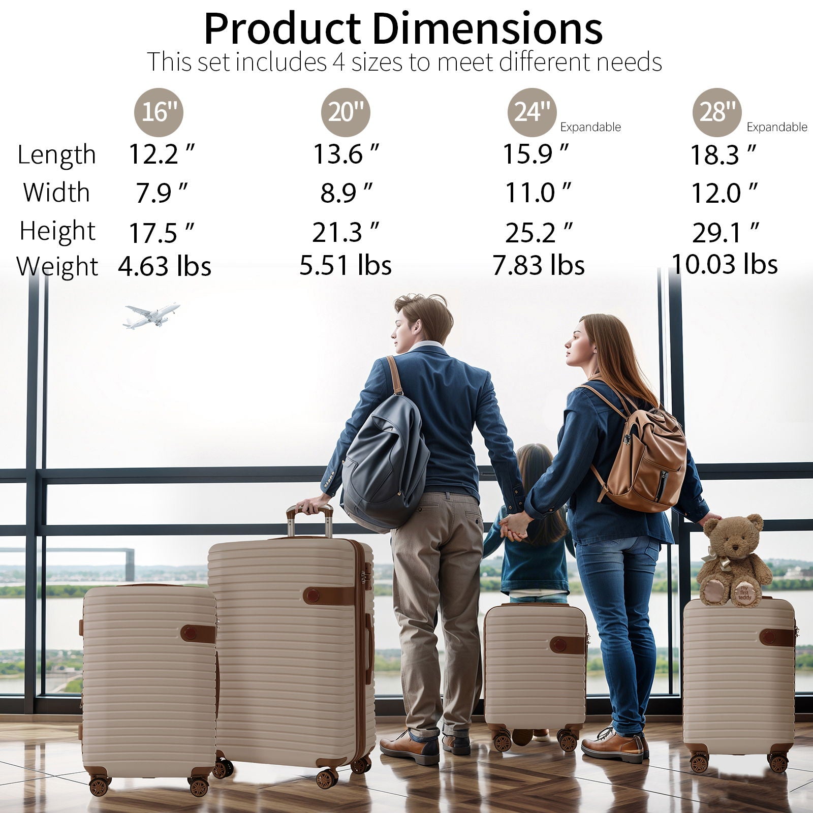 4 Piece Luggage Suitcase Set, Hard Shell Lightweight Expandable Travel Luggage With 4 Packing Cubes
