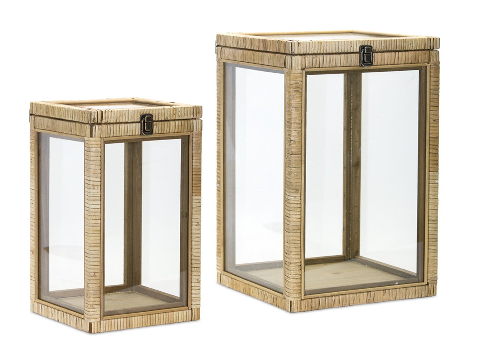 Coastal-wood-box-lantern-with-glass-top-(set-of-2)-Outdoor-Lighting