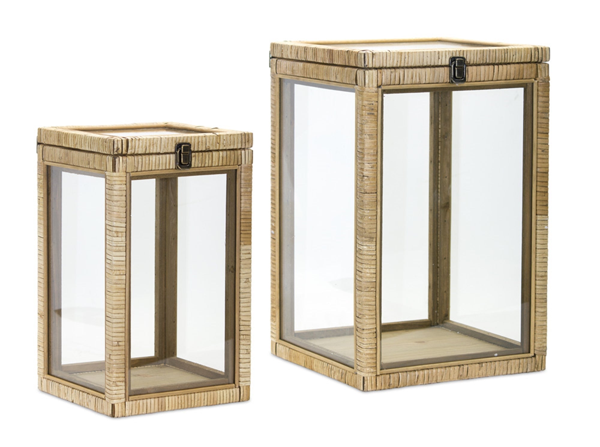 Coastal-wood-box-lantern-with-glass-top-(set-of-2)-Outdoor-Lighting