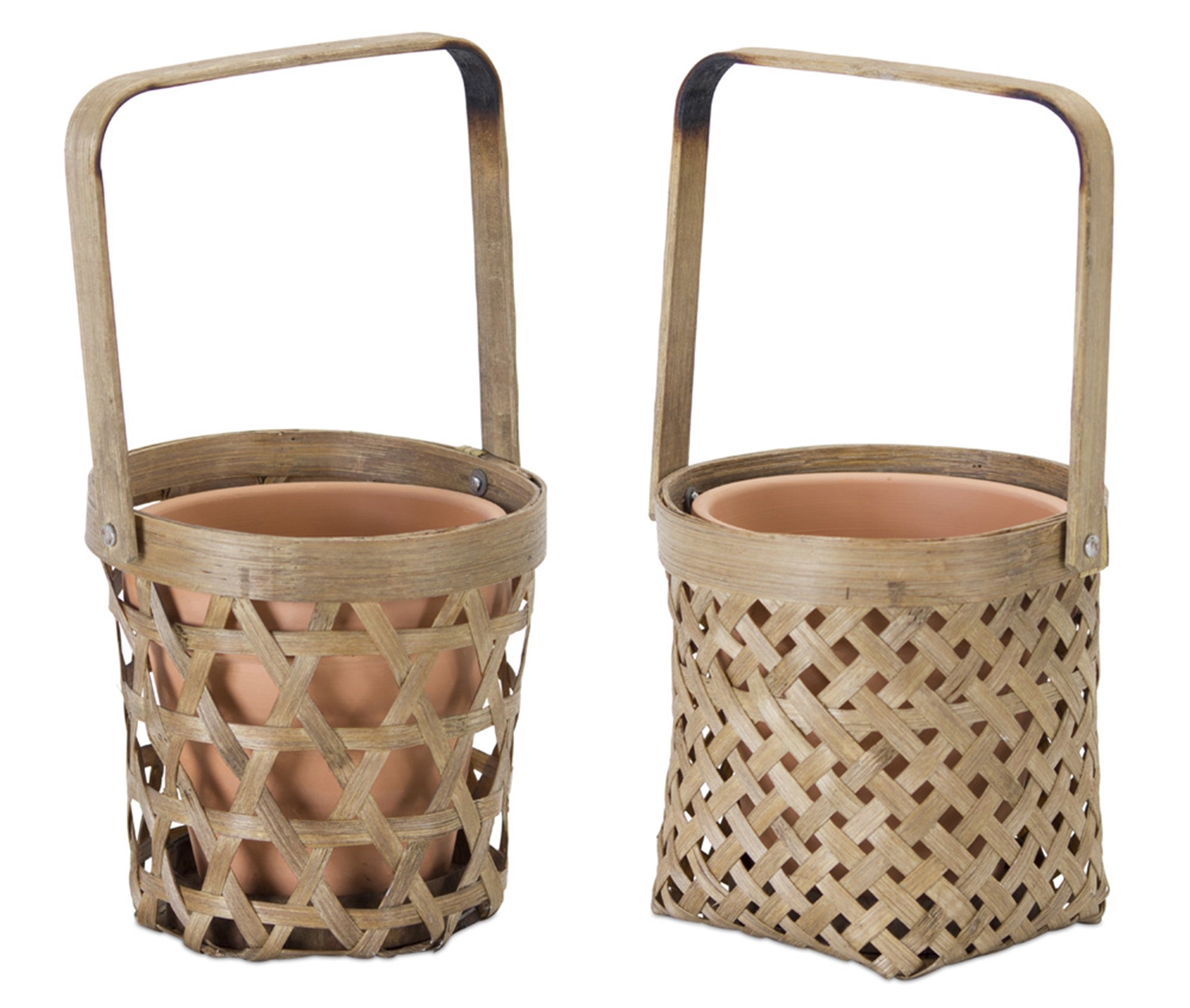 Woven bamboo basket with terra cotta pot insert (set of 6)