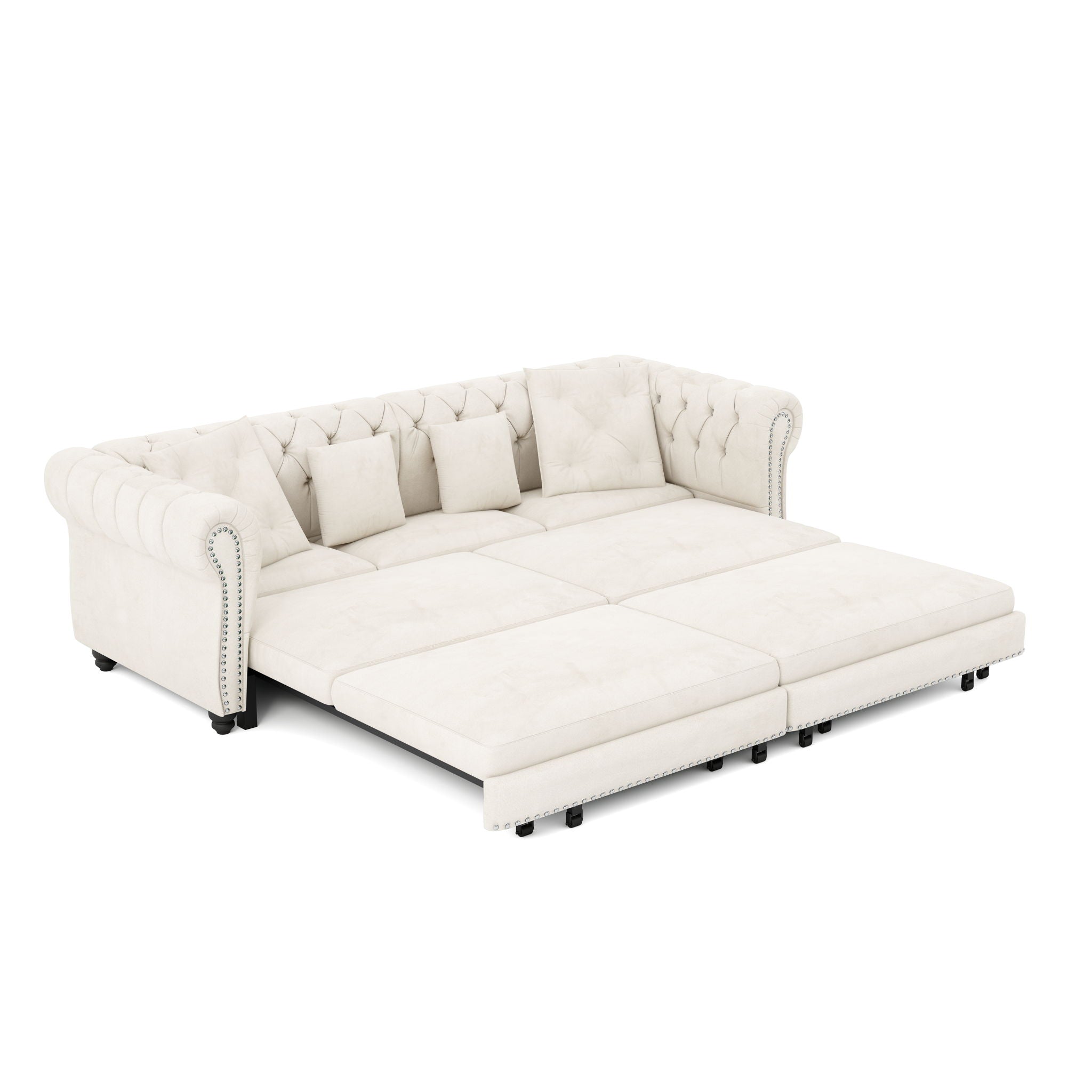 3 In 1 Pull Out Sofa Bed, Convertible Sleeper Sofa Bed, 3 Seater Sofa With Movable Ottoman - Beige