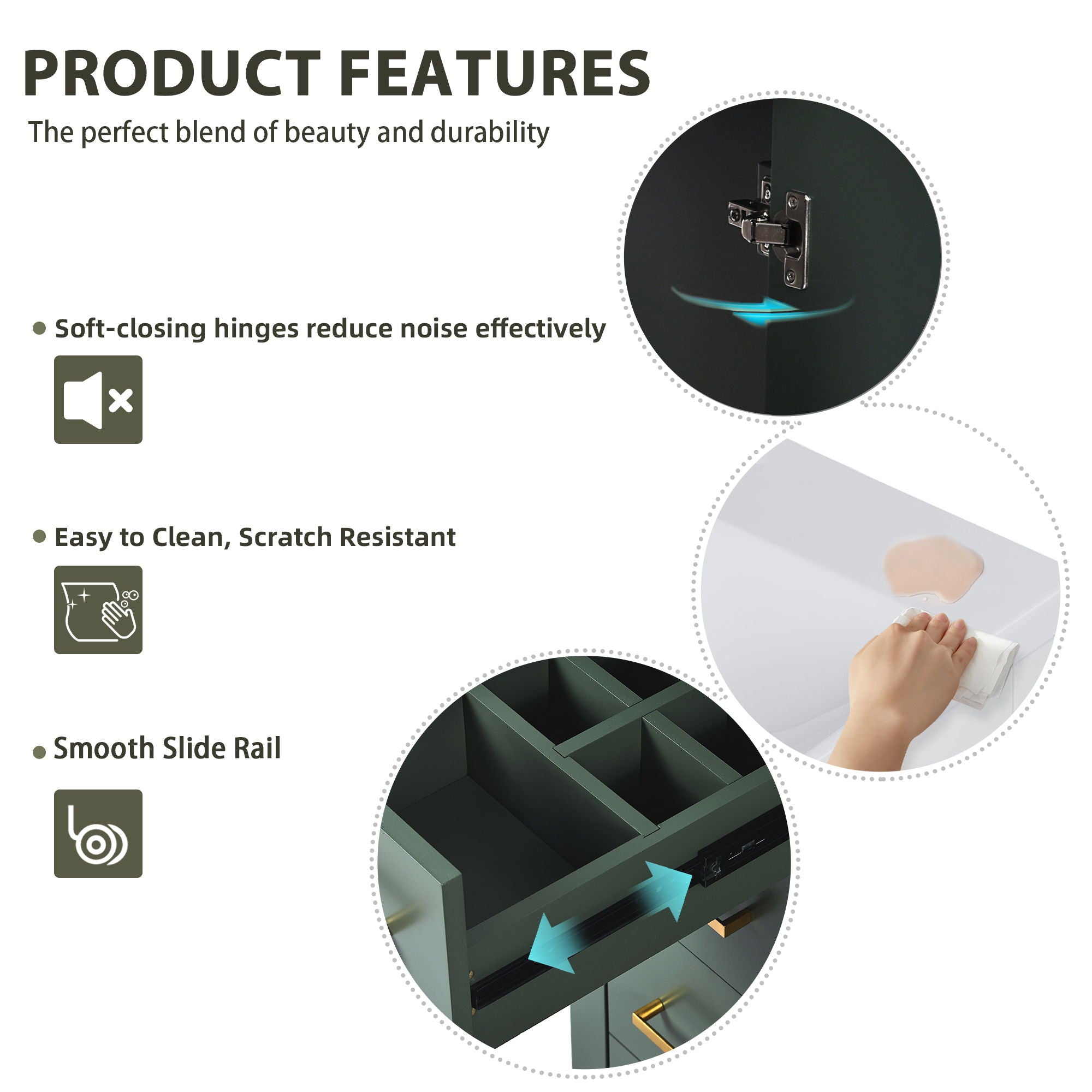 Modern Bathroom Vanity With Ceramic Sink, 6 Drawers & Soft-Close Doors