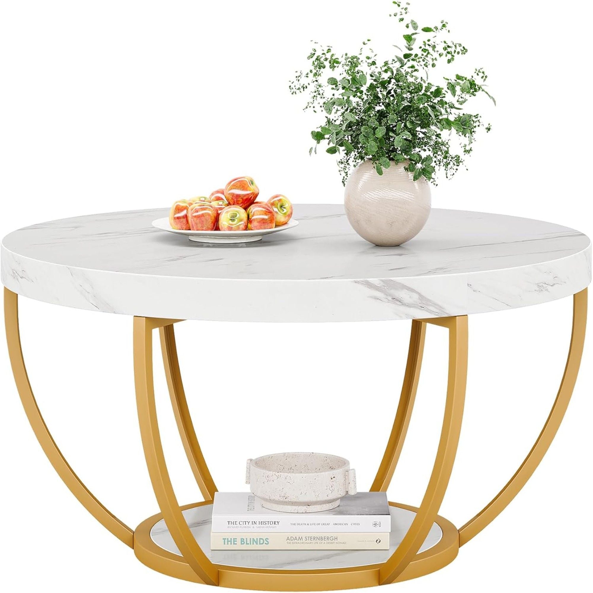 2 Tier Circle Coffee Table With Storage Shelves