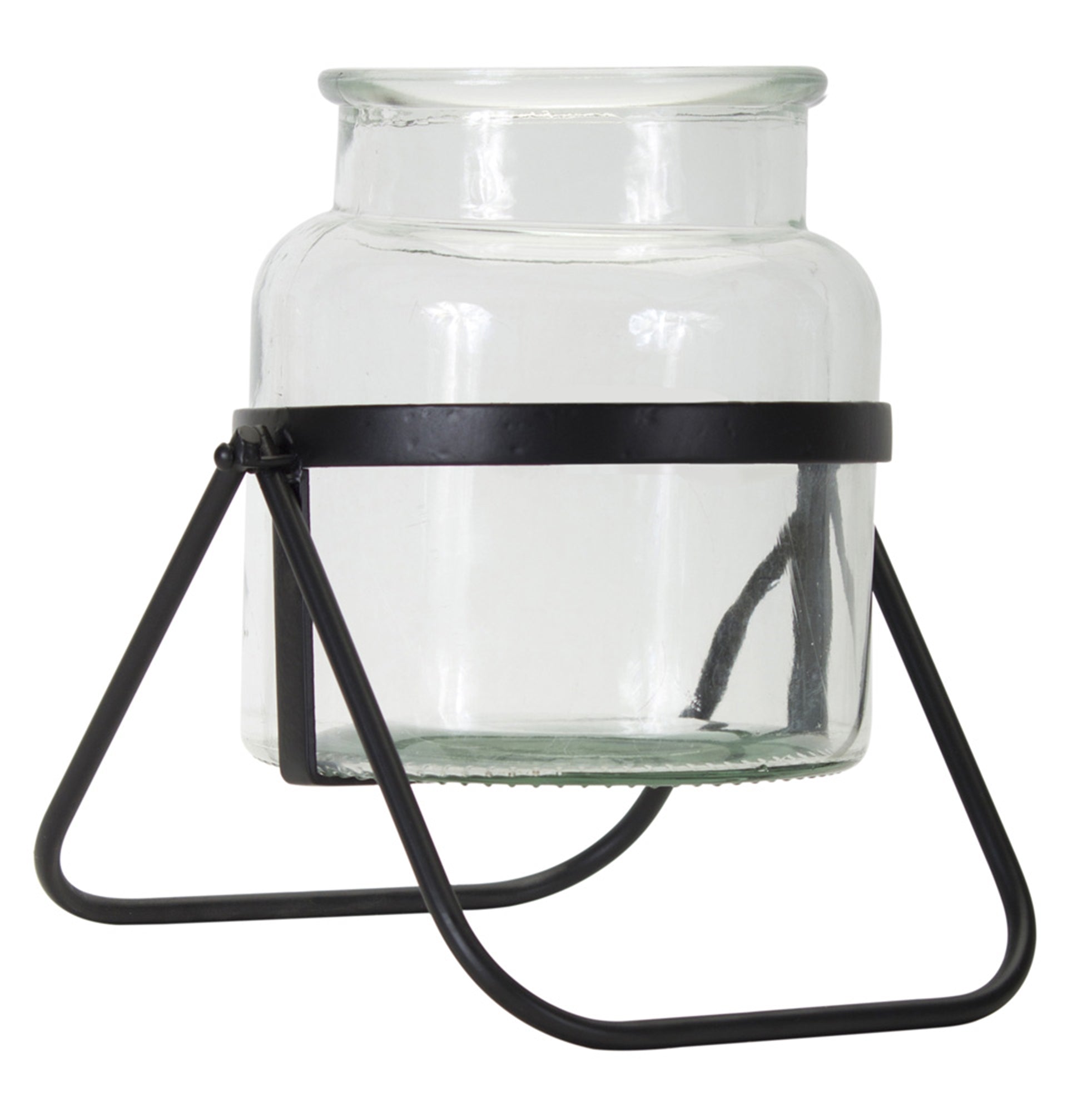 Modern Jar Vase in Meatl Stand (Set of 2)