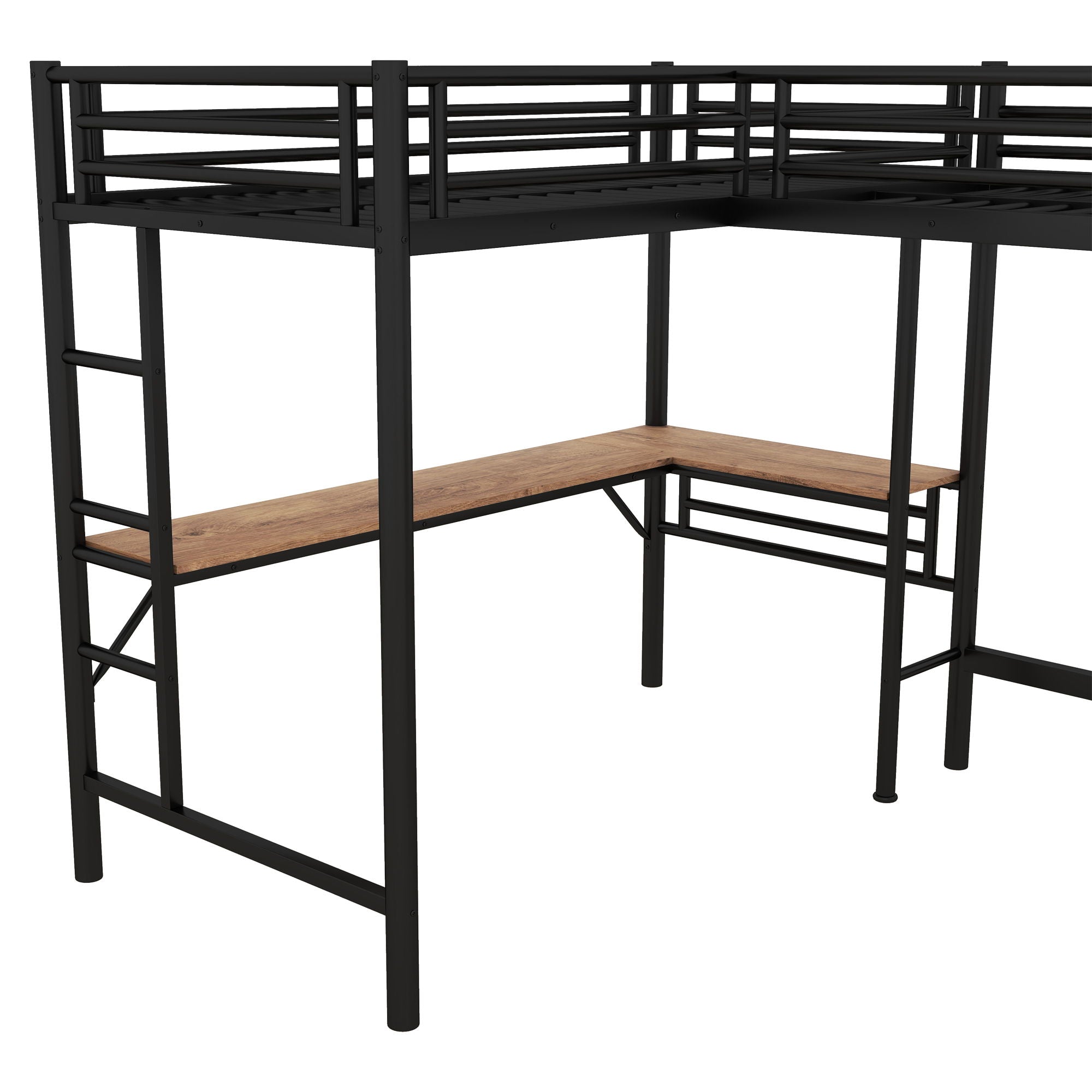 Twin Loft Bed With 2 Built In Desks, Mission Style - Black