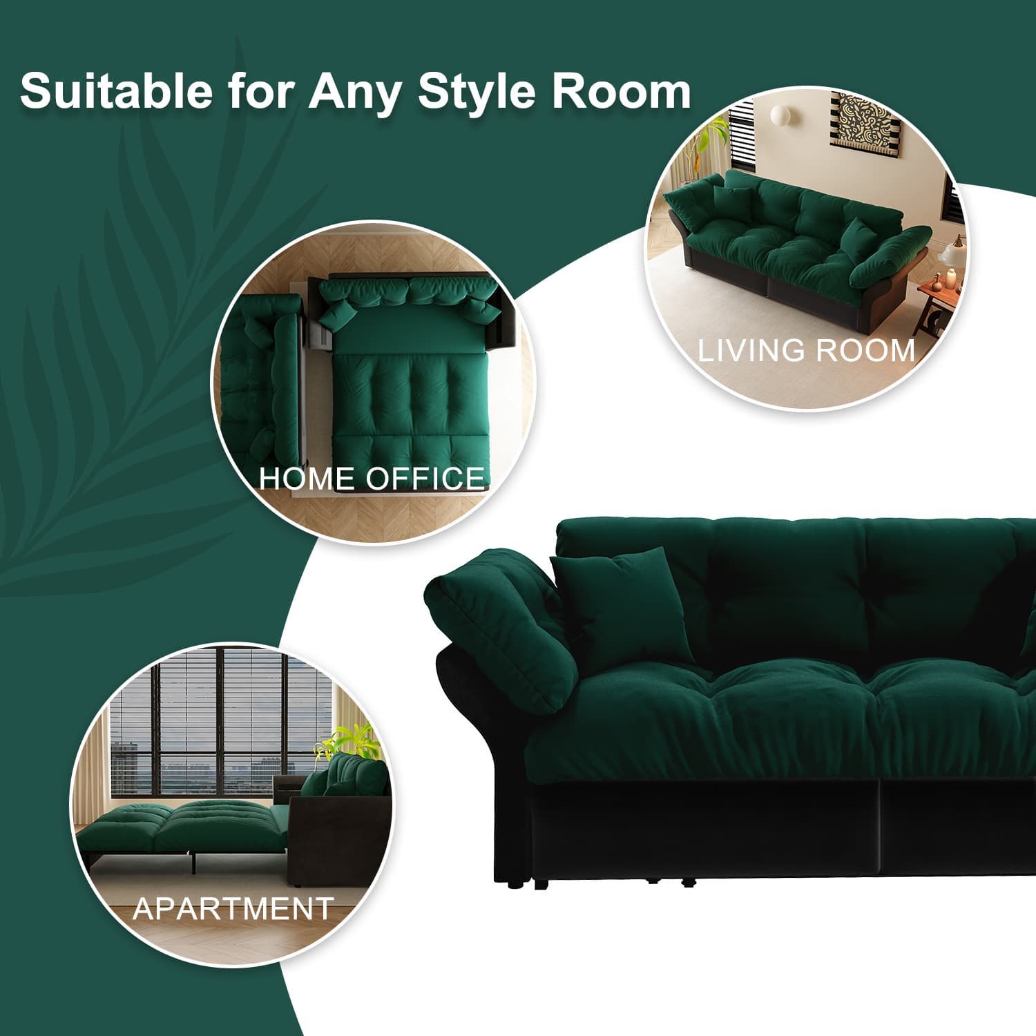 Queen Pull Out Sofa Bed, 3 In 1 Convertible Sleeper Tufted Sofa With 2 Soft Pillows