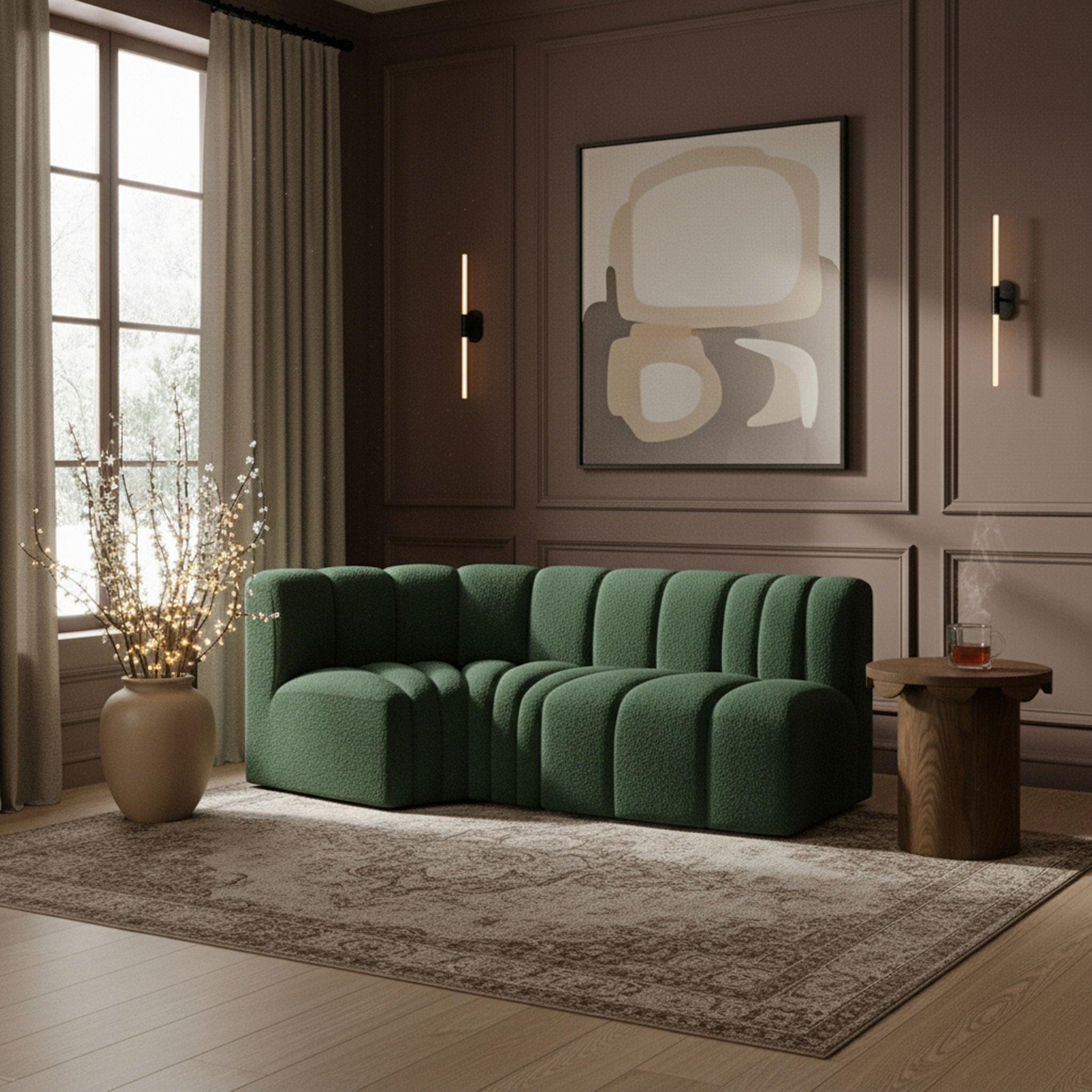 Arc - Boucle Fabric 3 Piece Modular L-Shaped Sofa