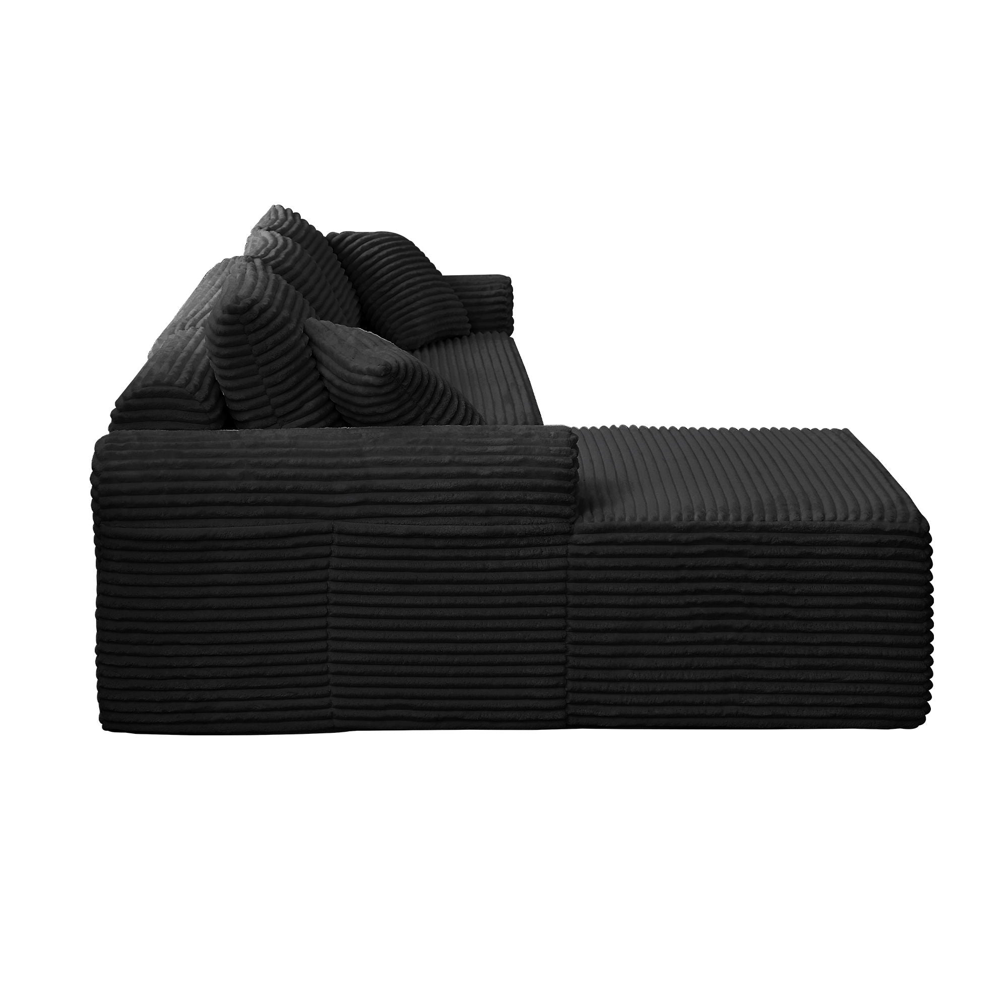 Modular Corduroy Sectional With Arched Armrests, Includes 3 Back Cushions & 2 Throw Pillows