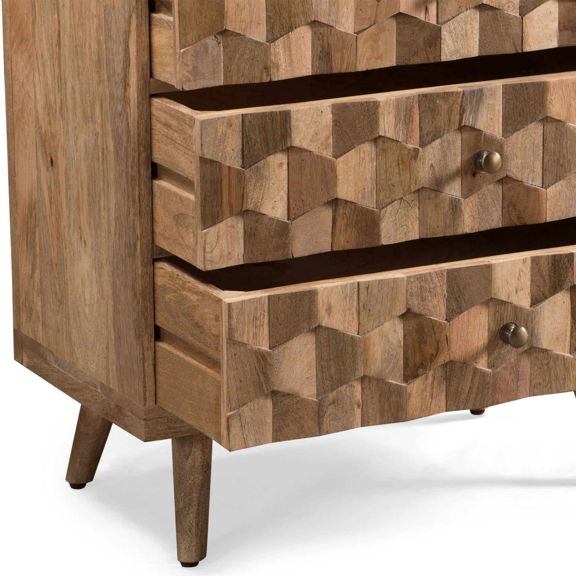 Mid Century Modern Mango Wood 3 Drawer Chest With 3D Tile Weave Design - Natural - Best Buy Furniture