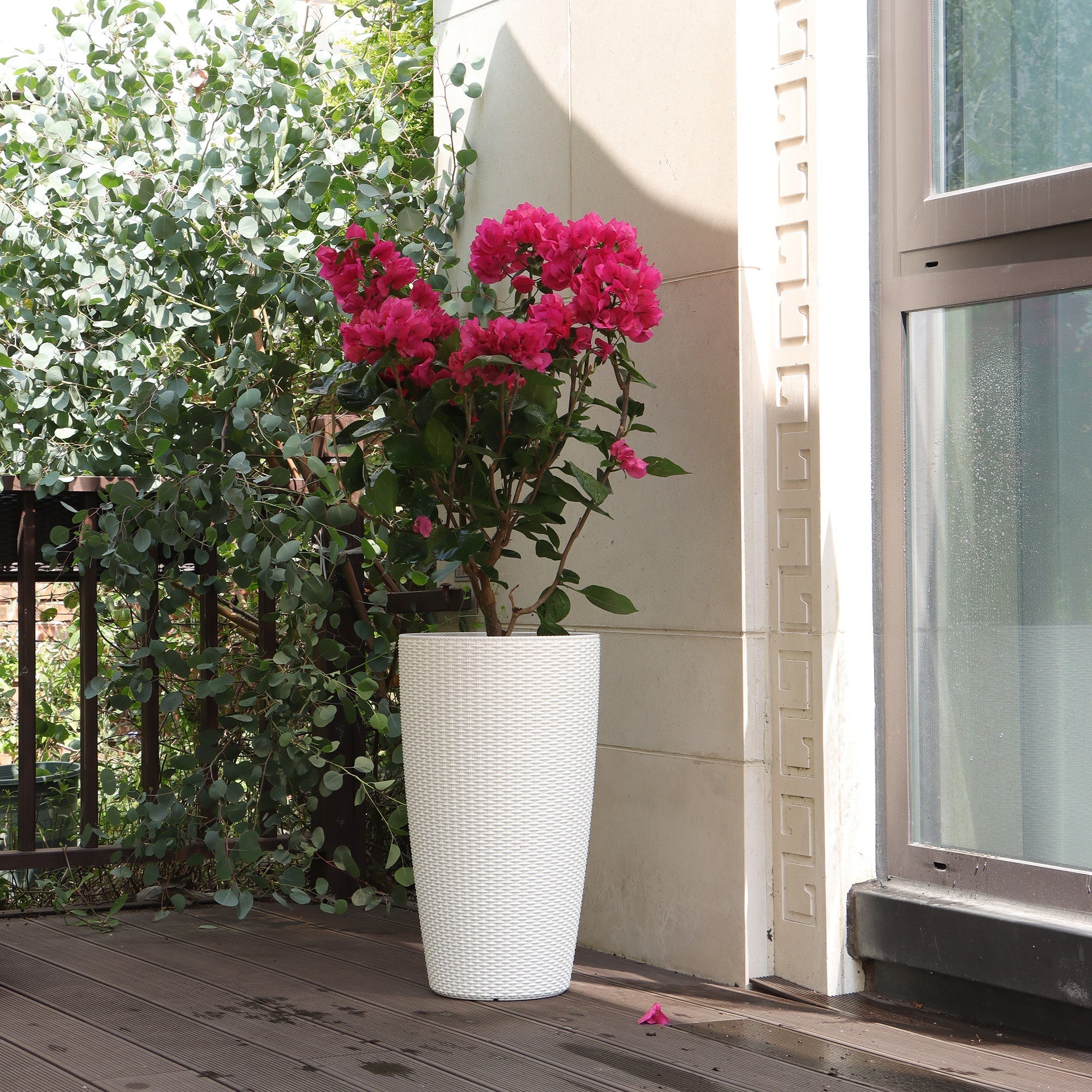 Set of 2 Faux Rattan Tall Planters with Automatic Watering System