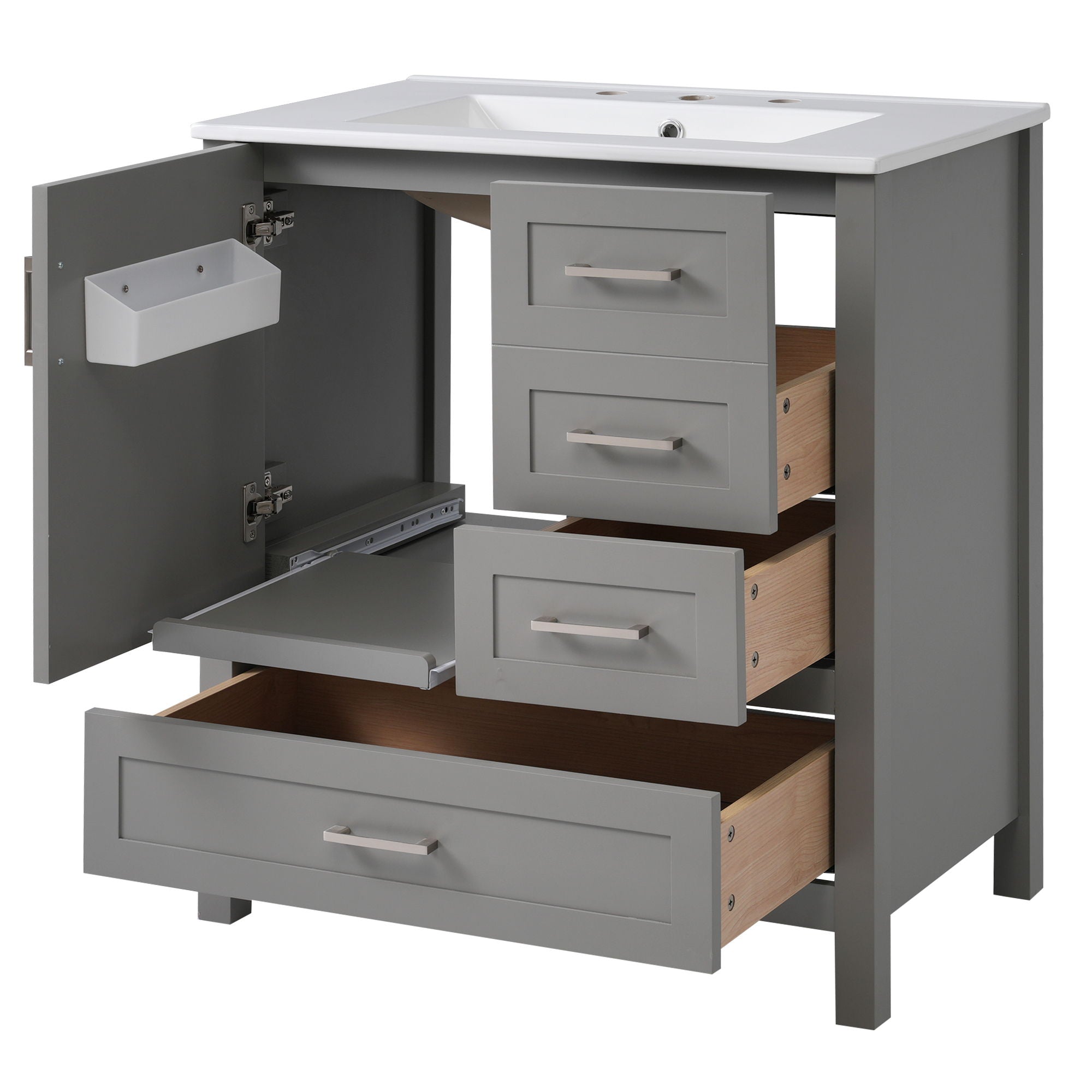 Modern Bathroom Vanity With Ceramic Sink, Solid Frame And Storage Solutions