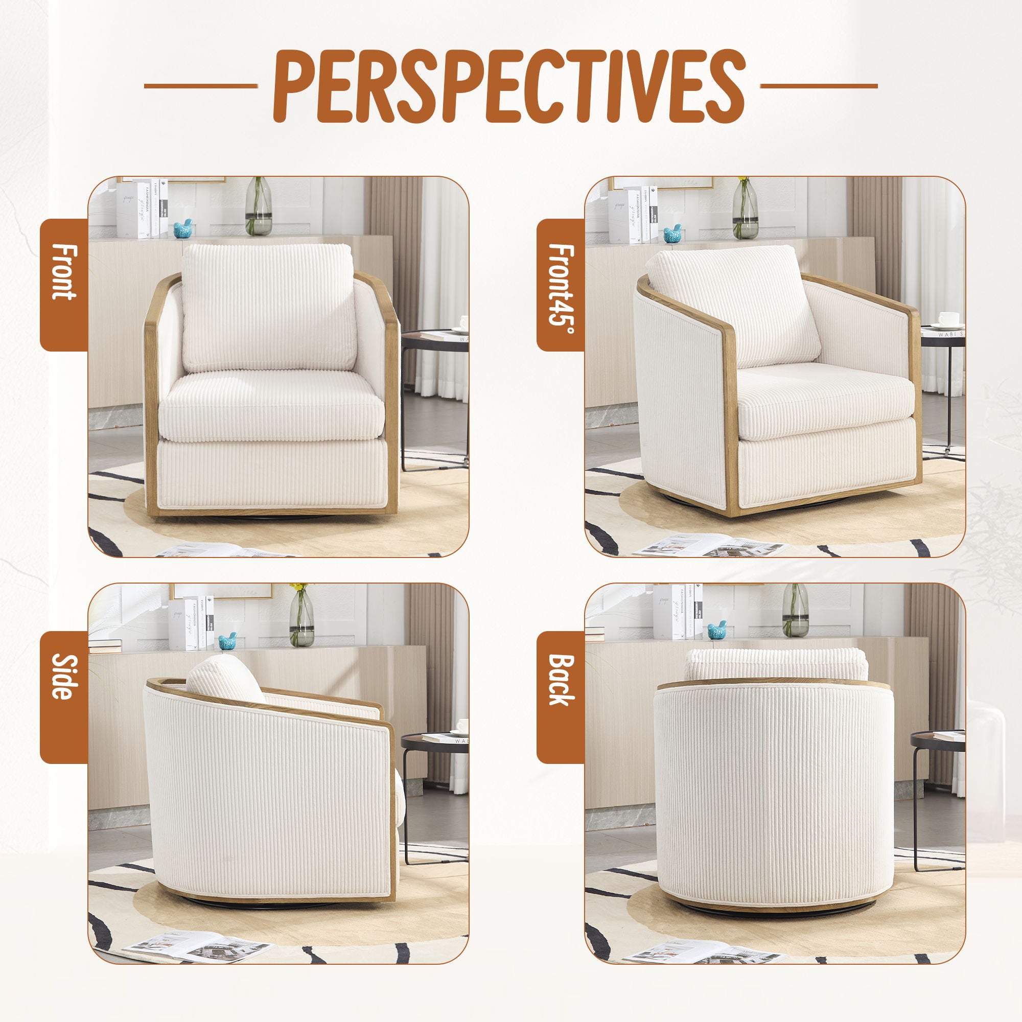 Corduroy Barrel Chair, 360 Degree Swivel