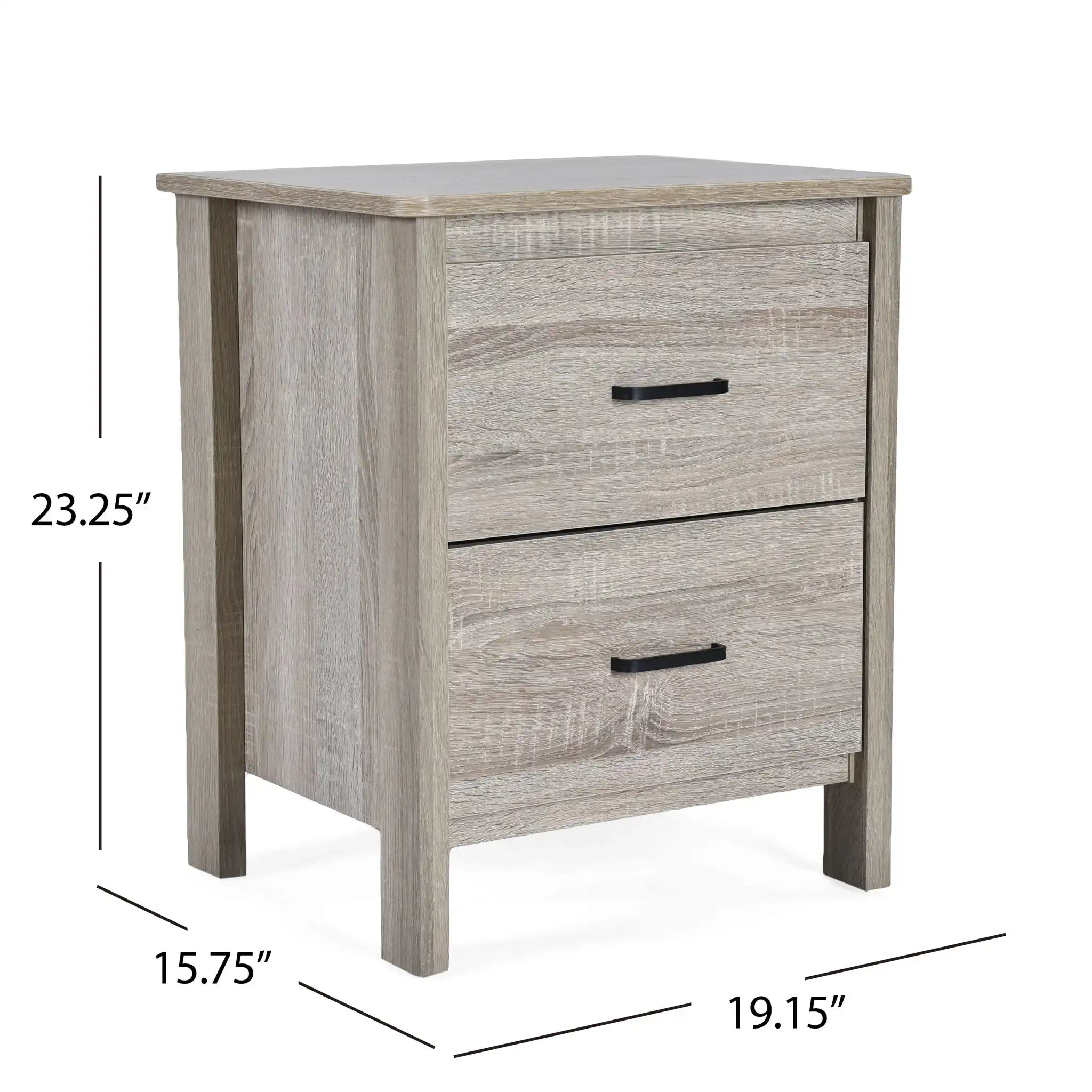 Wood Nightstand With 2 Drawers And Metal Handle - Oak