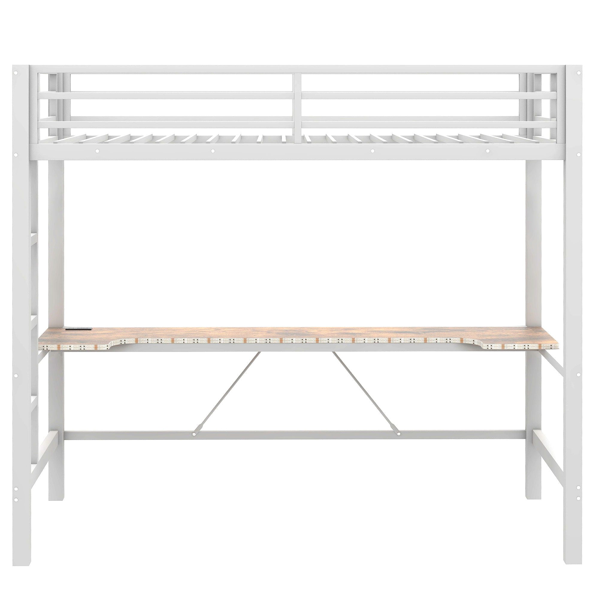 Gaming Metal Loft Bed Frame With LED Light, USB Charge Station And Desk