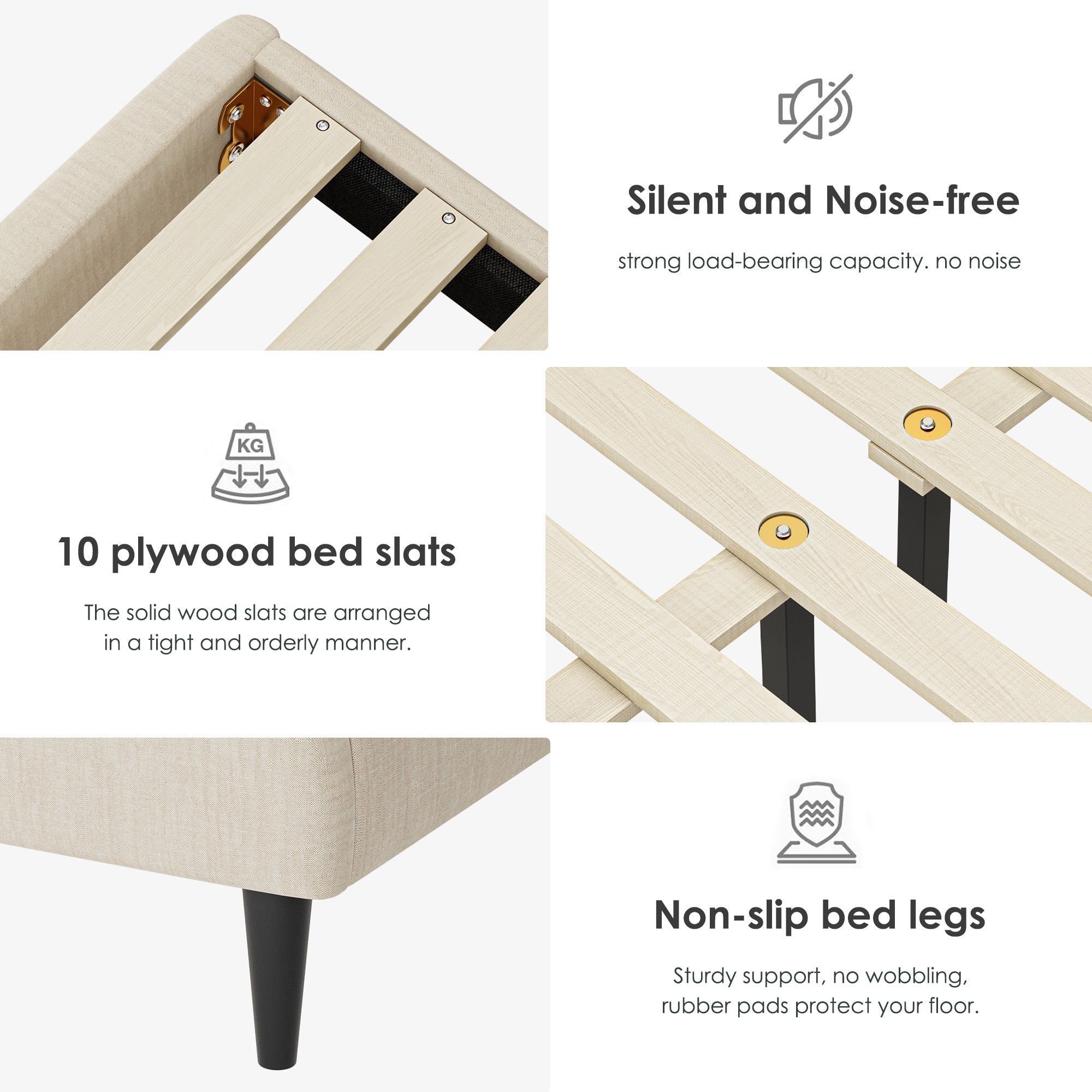 Beige Linen Full Bed Frame – Sturdy Platform Bed With Storage