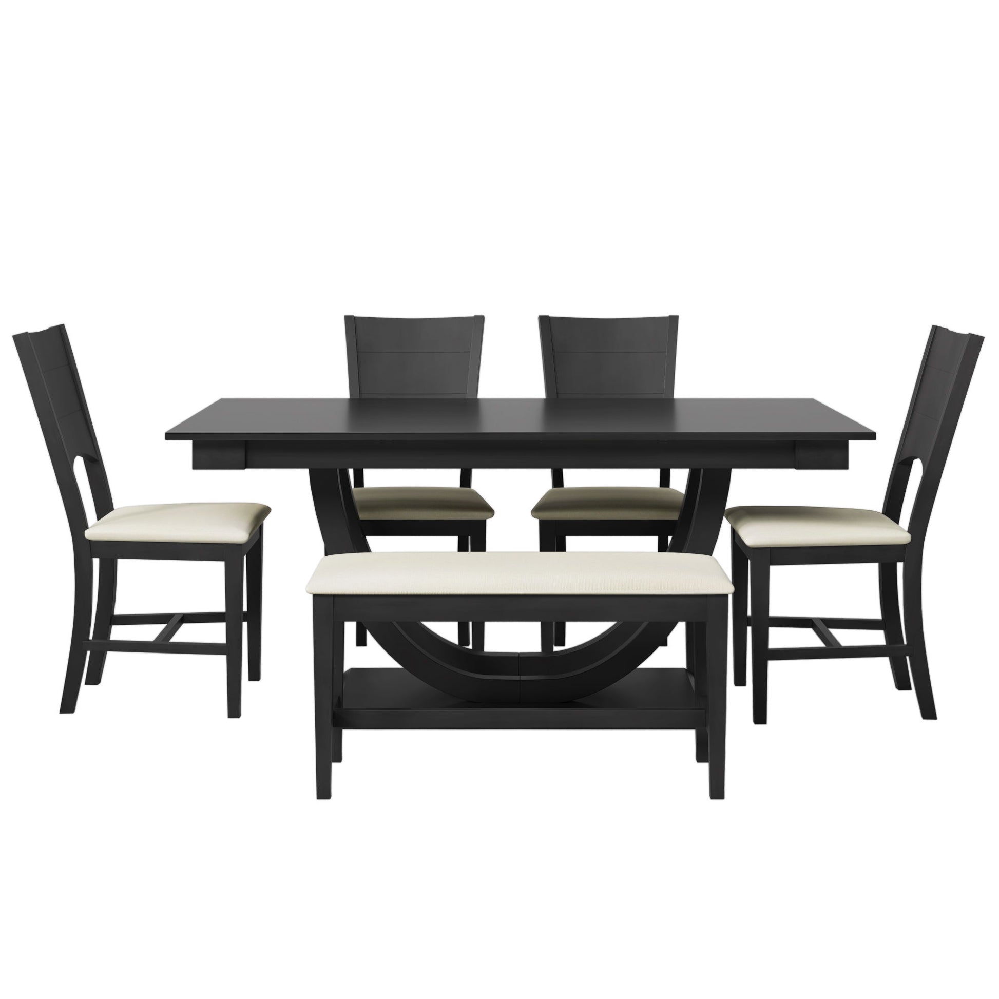 Topmax - 6 Piece Wood Half Round Dining Table Set Kitchen Table Set With Long Bench And 4 Dining Chairs, Modern Style - Best Buy Furniture
