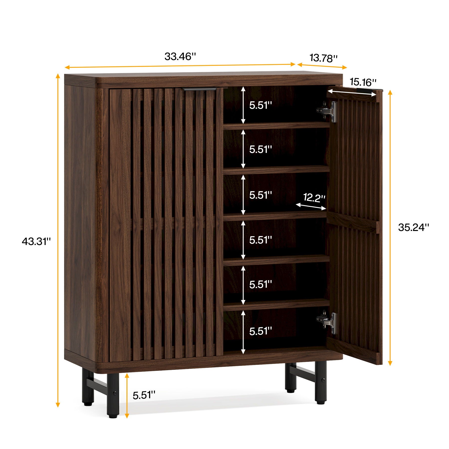 6 Tier Shoe Cabinet With Louvered Doors