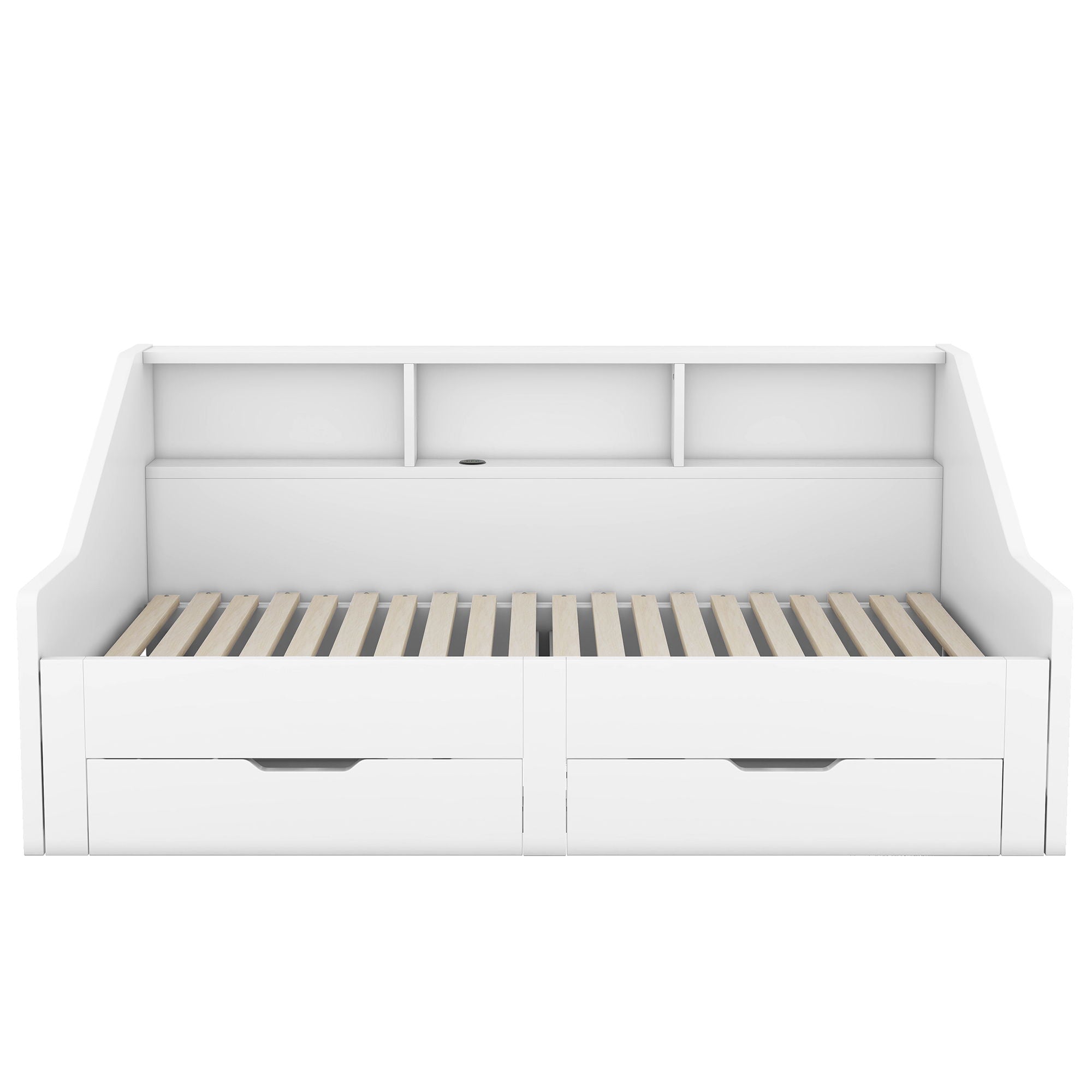 Daybed Frame With Storage Bookcases, 2 Drawers, Charging Station