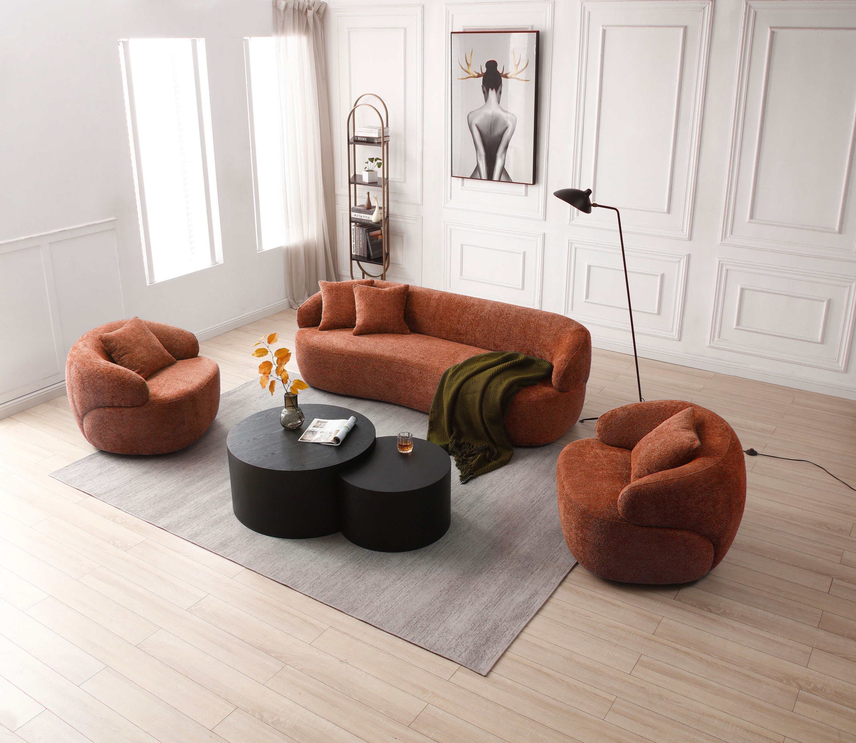 360° Swivel Mid Century Modern Curved Sofa Orange